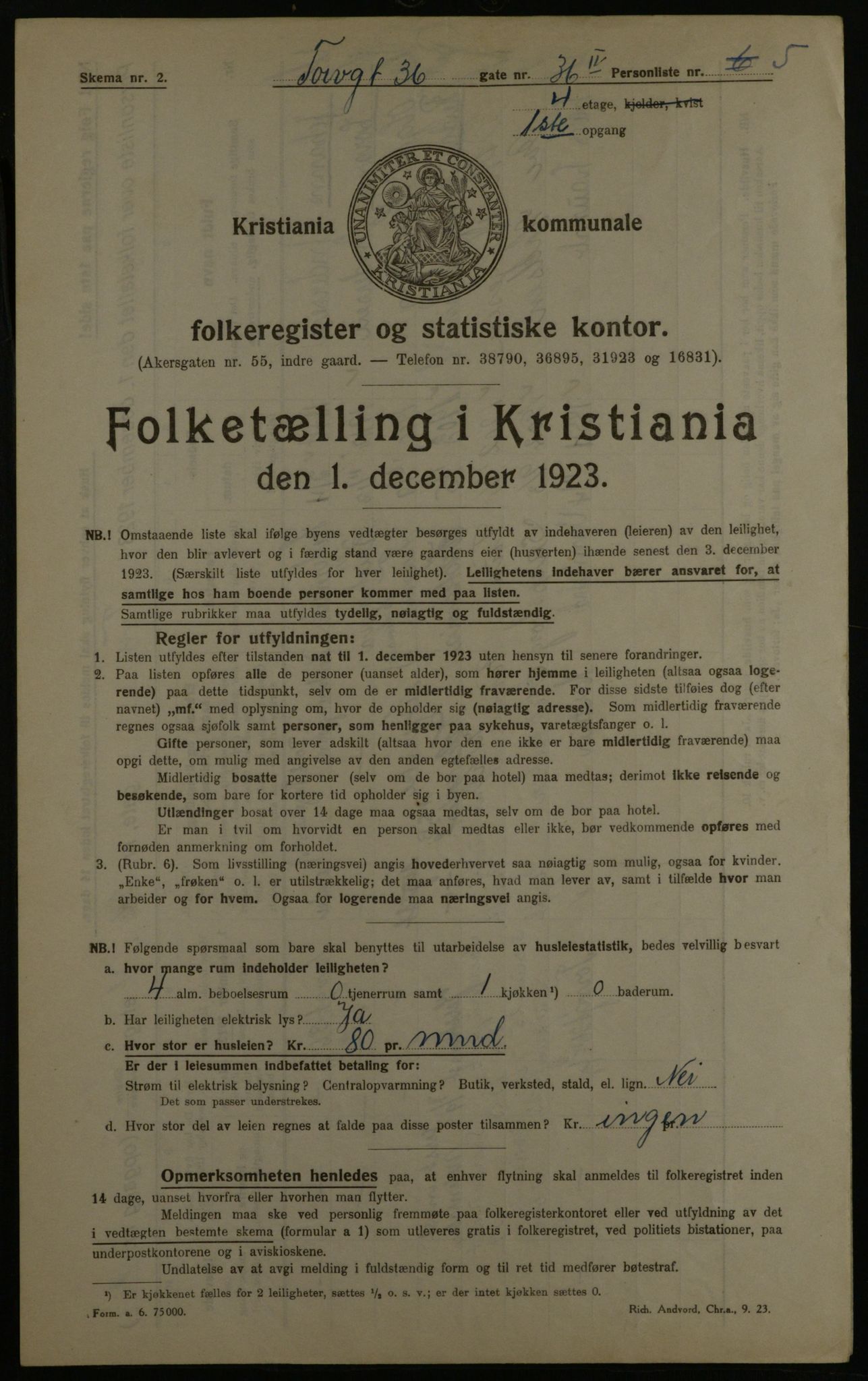 OBA, Municipal Census 1923 for Kristiania, 1923, p. 126044