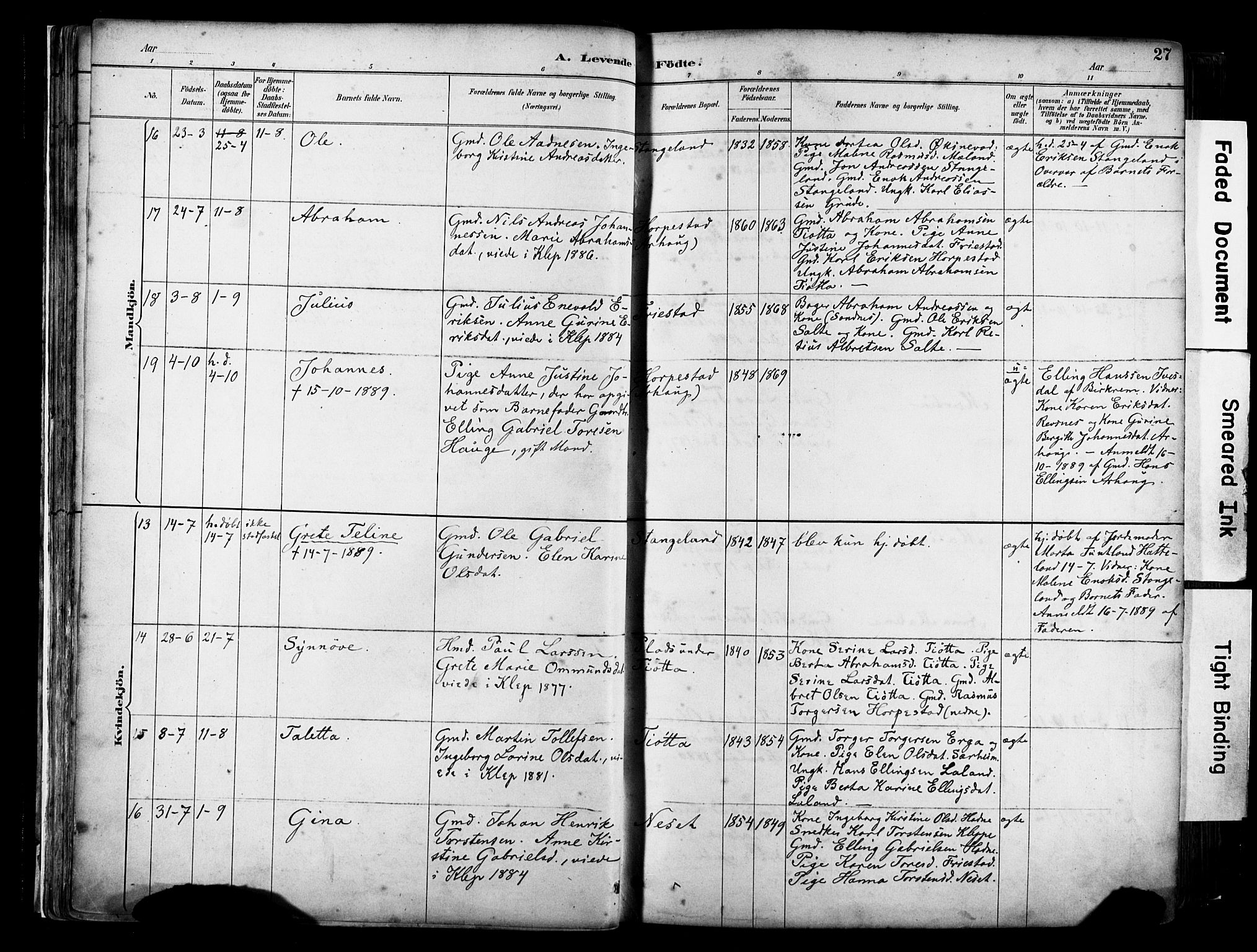 Klepp sokneprestkontor, AV/SAST-A-101803/001/3/30BA/L0009: Parish register (official) no. A 7, 1886-1915, p. 27