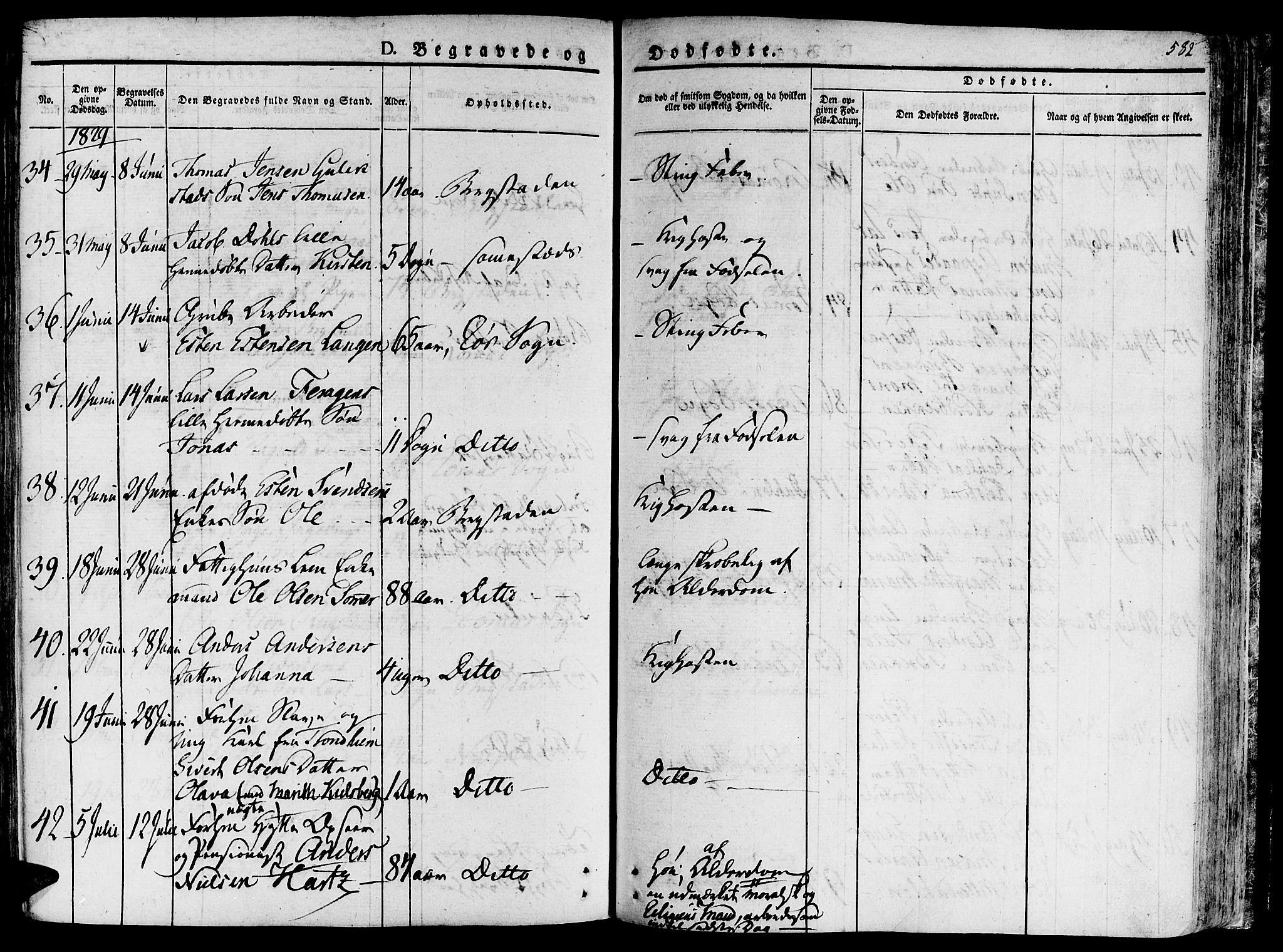 Ministerialprotokoller, klokkerbøker og fødselsregistre - Sør-Trøndelag, AV/SAT-A-1456/681/L0930: Parish register (official) no. 681A08, 1829-1844, p. 582