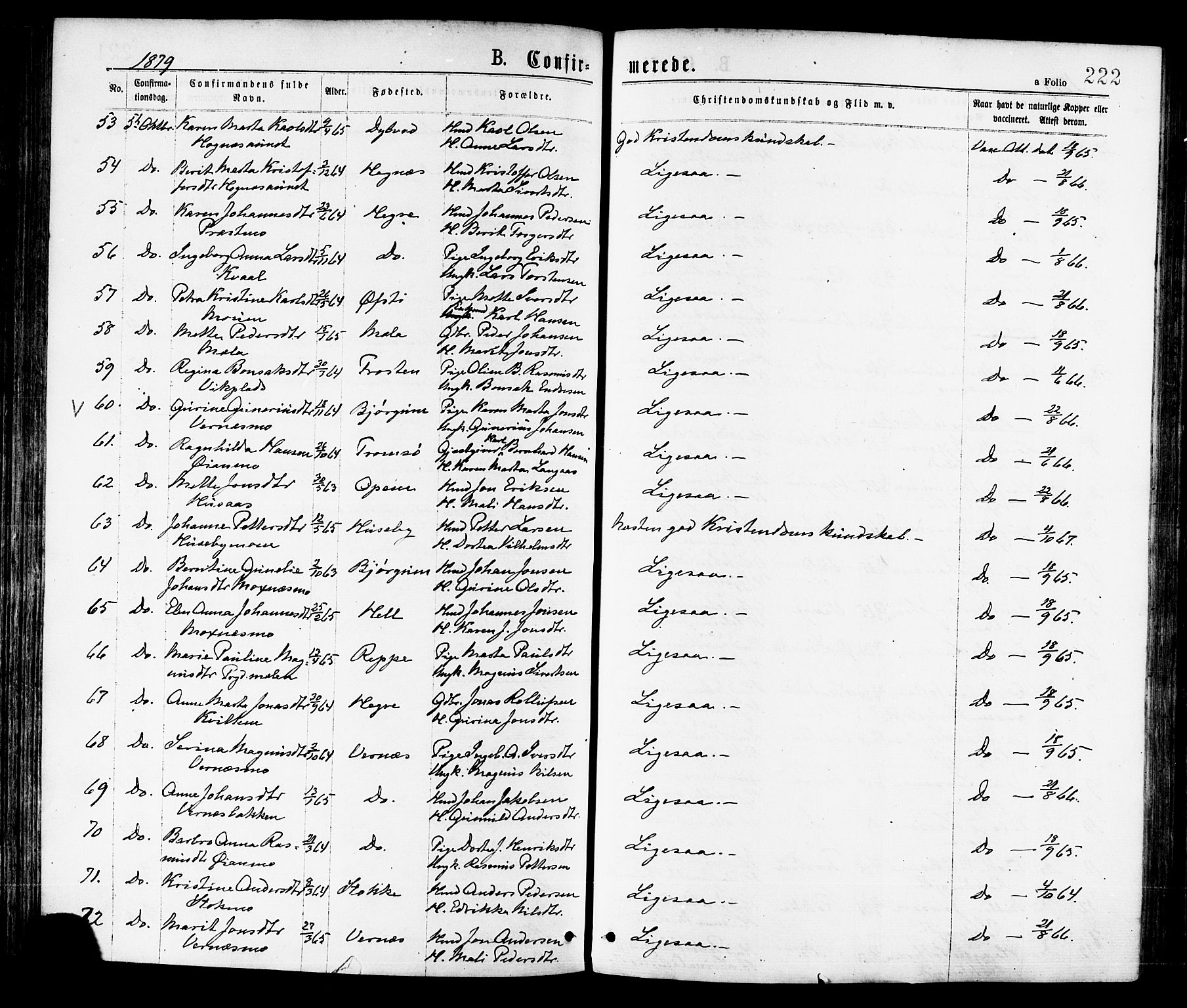 Ministerialprotokoller, klokkerbøker og fødselsregistre - Nord-Trøndelag, AV/SAT-A-1458/709/L0076: Parish register (official) no. 709A16, 1871-1879, p. 222