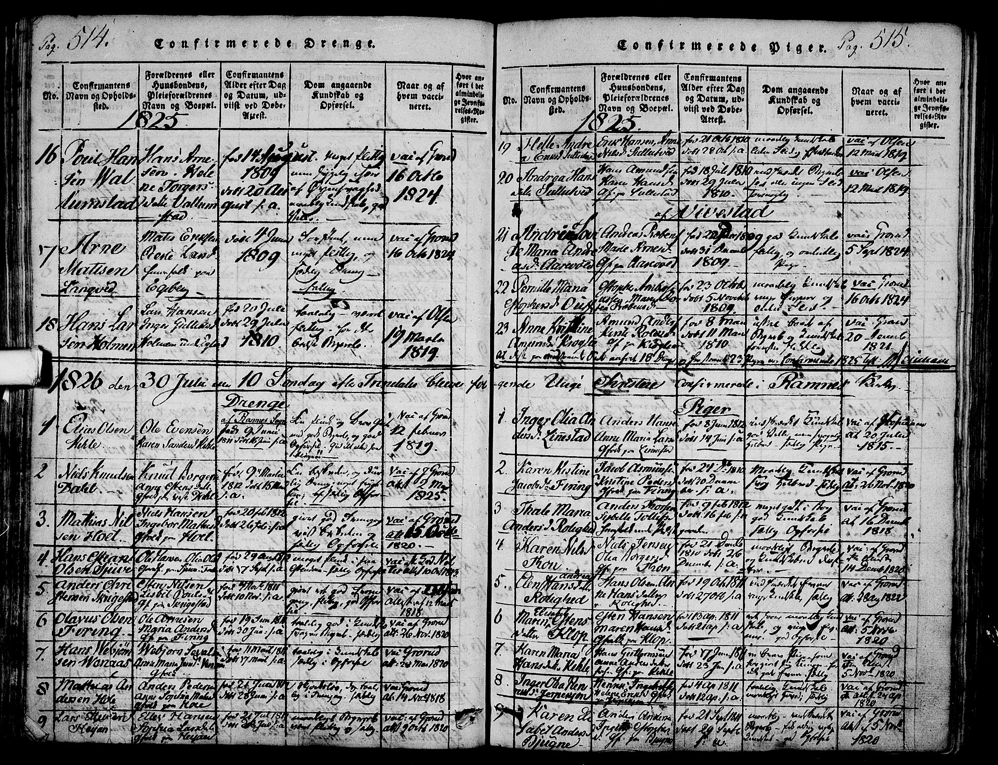 Ramnes kirkebøker, AV/SAKO-A-314/F/Fa/L0004: Parish register (official) no. I 4, 1813-1840, p. 514-515