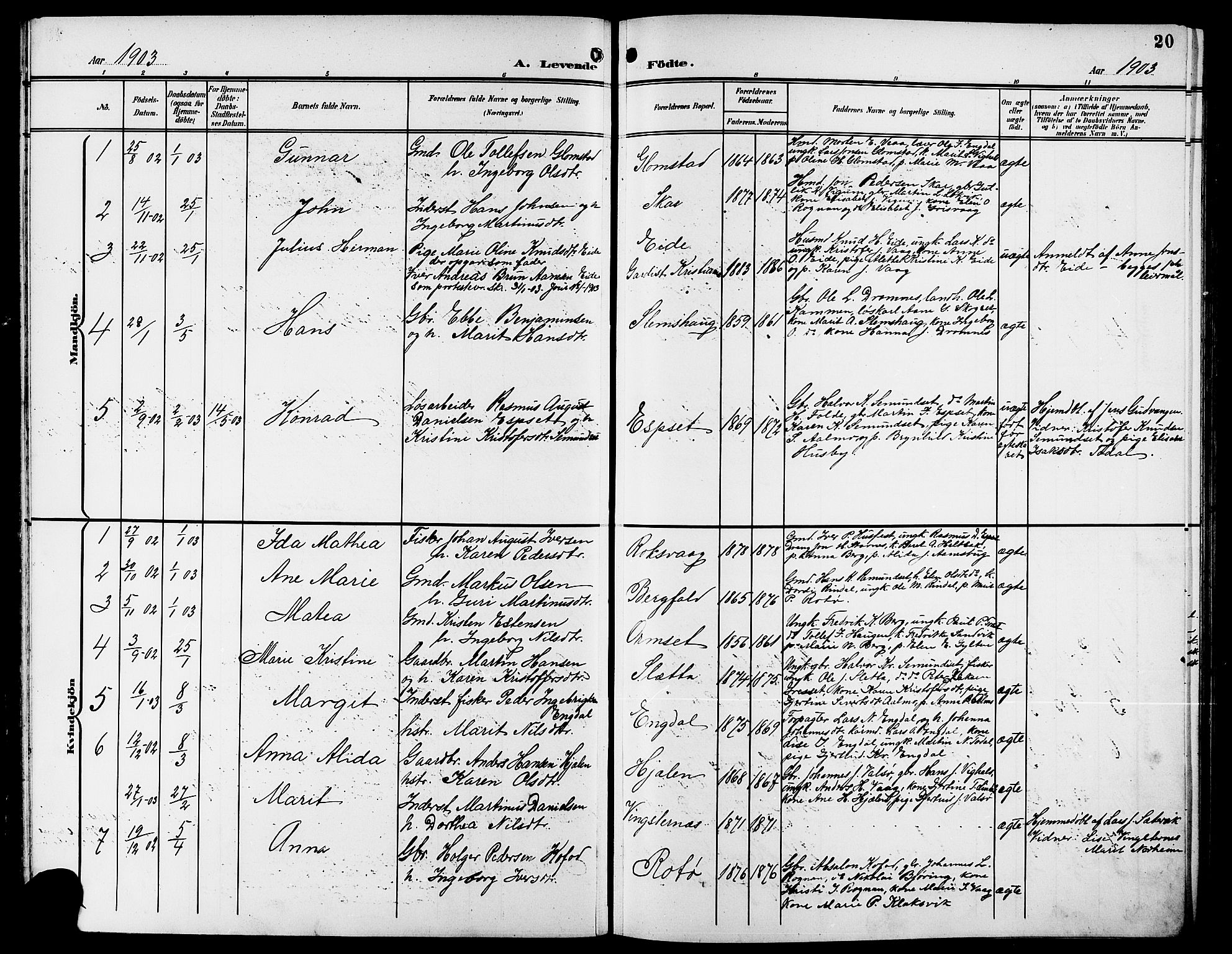 Ministerialprotokoller, klokkerbøker og fødselsregistre - Møre og Romsdal, AV/SAT-A-1454/578/L0910: Parish register (copy) no. 578C03, 1900-1921, p. 20