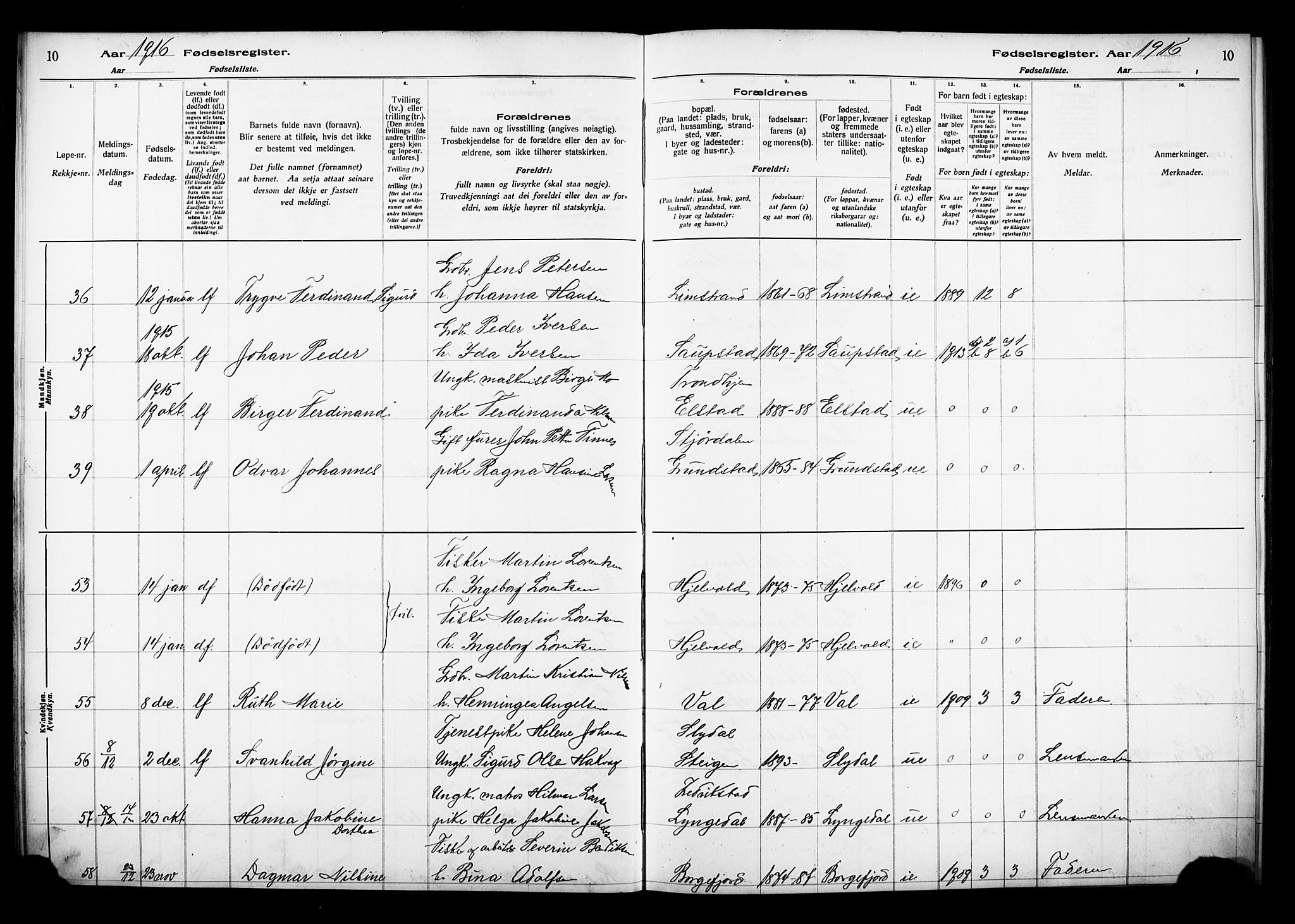 Ministerialprotokoller, klokkerbøker og fødselsregistre - Nordland, AV/SAT-A-1459/880/L1145: Birth register no. 880.II.4.1, 1916-1929, p. 10