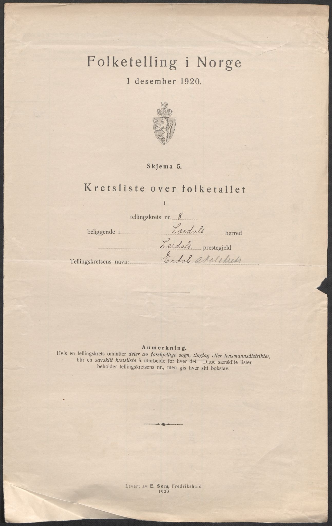 SAB, 1920 census for Lærdal, 1920, p. 26