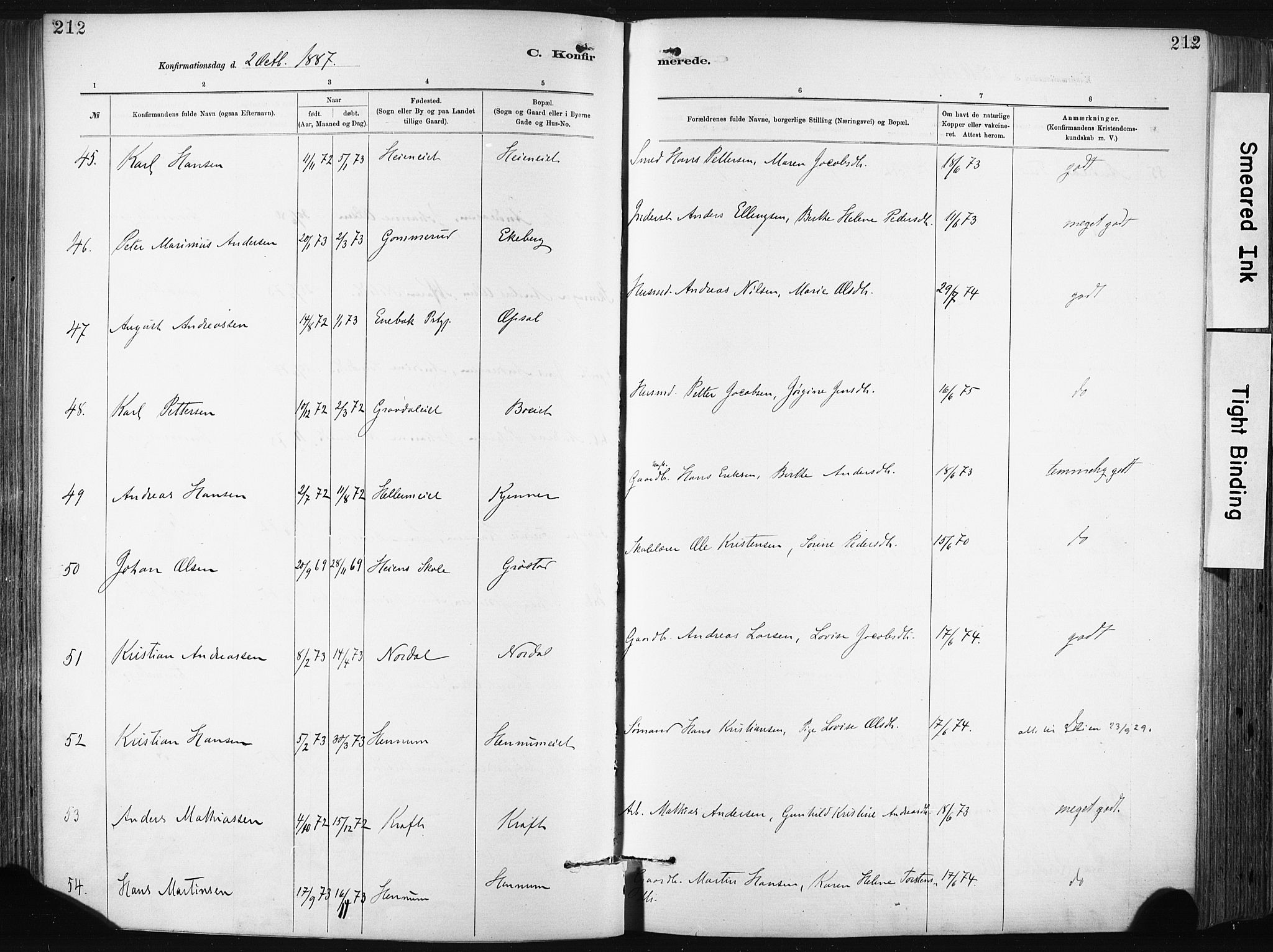 Lier kirkebøker, AV/SAKO-A-230/F/Fa/L0015: Parish register (official) no. I 15, 1883-1894, p. 212