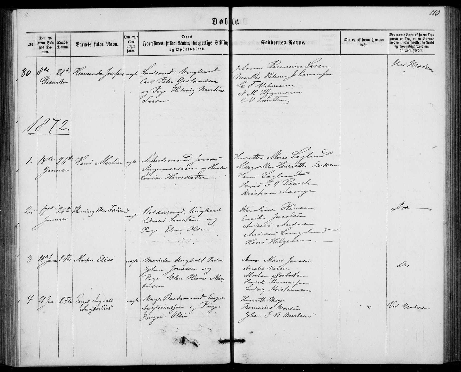 Fødselsstiftelsens sokneprestembete, ført av overlegen*, SAB/-: Parish register (official) no. A 1, 1863-1883, p. 110