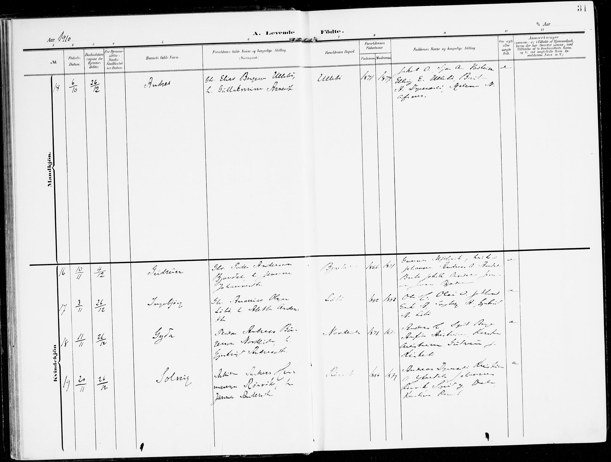 Lavik sokneprestembete, AV/SAB-A-80901: Parish register (official) no. C 2, 1904-1921, p. 31