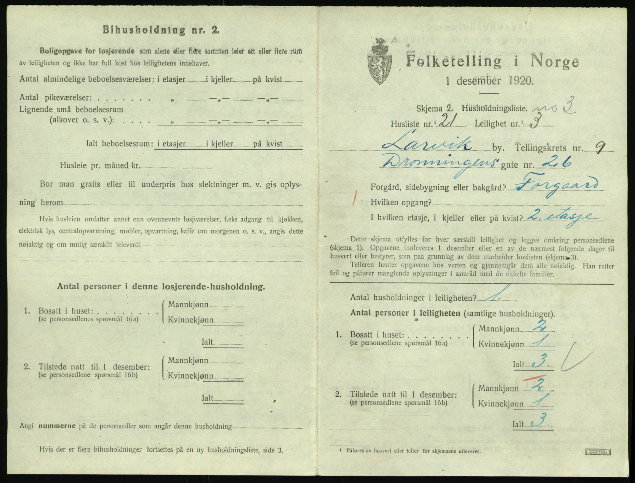 SAKO, 1920 census for Larvik, 1920, p. 7068