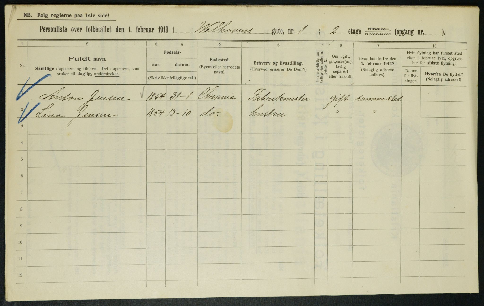 OBA, Municipal Census 1913 for Kristiania, 1913, p. 127244