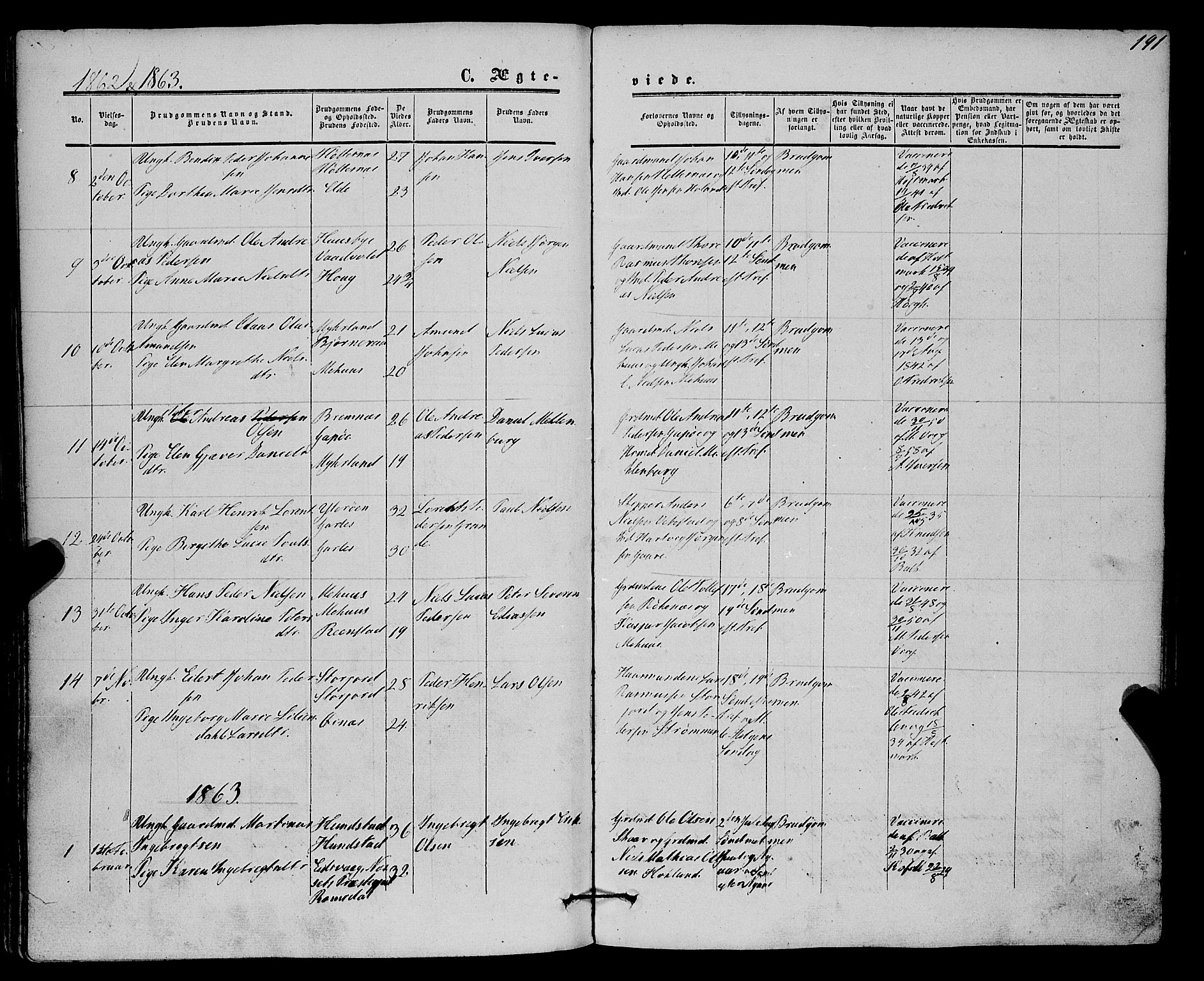 Kvæfjord sokneprestkontor, SATØ/S-1323/G/Ga/Gaa/L0004kirke: Parish register (official) no. 4, 1857-1877, p. 191