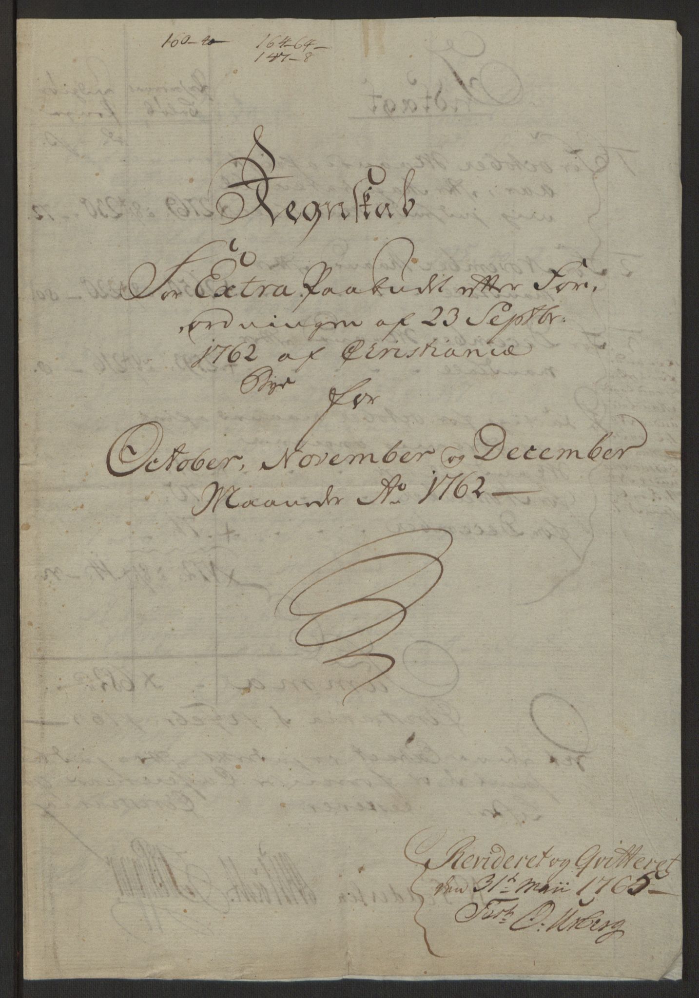 Rentekammeret inntil 1814, Reviderte regnskaper, Byregnskaper, AV/RA-EA-4066/R/Re/L0071/0001: [E13] Kontribusjonsregnskap / Ekstraskatt, 1762, p. 5