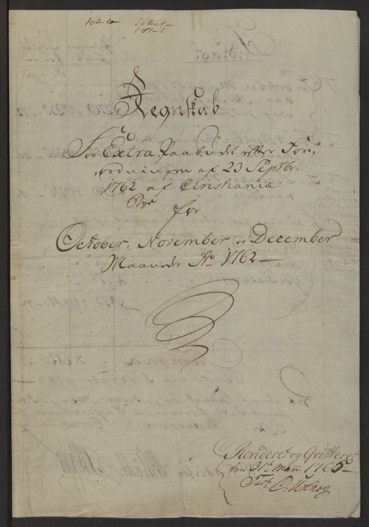 Rentekammeret inntil 1814, Reviderte regnskaper, Byregnskaper, RA/EA-4066/R/Re/L0071/0001: [E13] Kontribusjonsregnskap / Ekstraskatt, 1762, p. 5