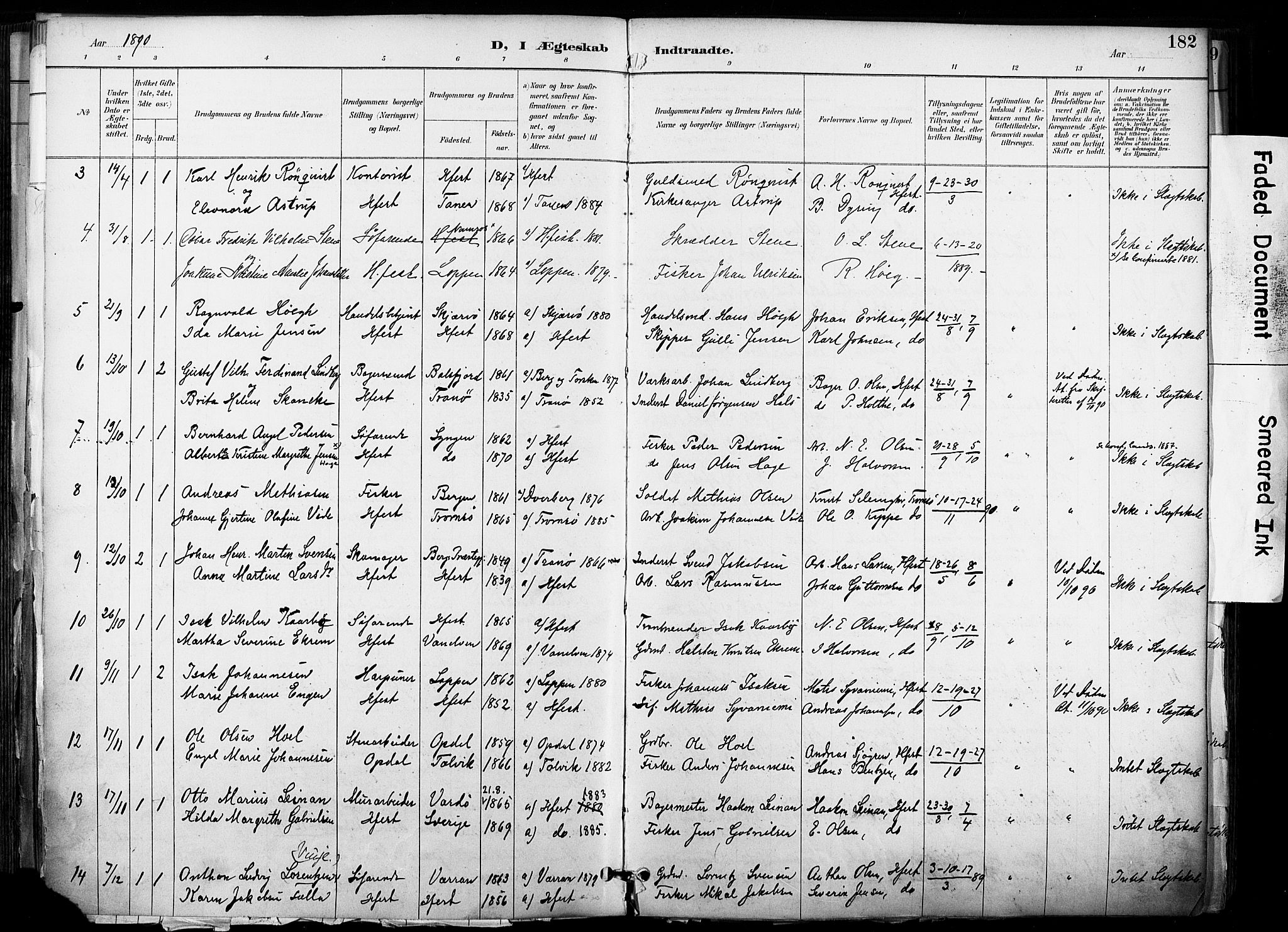 Hammerfest sokneprestkontor, SATØ/S-1347/H/Ha/L0009.kirke: Parish register (official) no. 9, 1889-1897, p. 182
