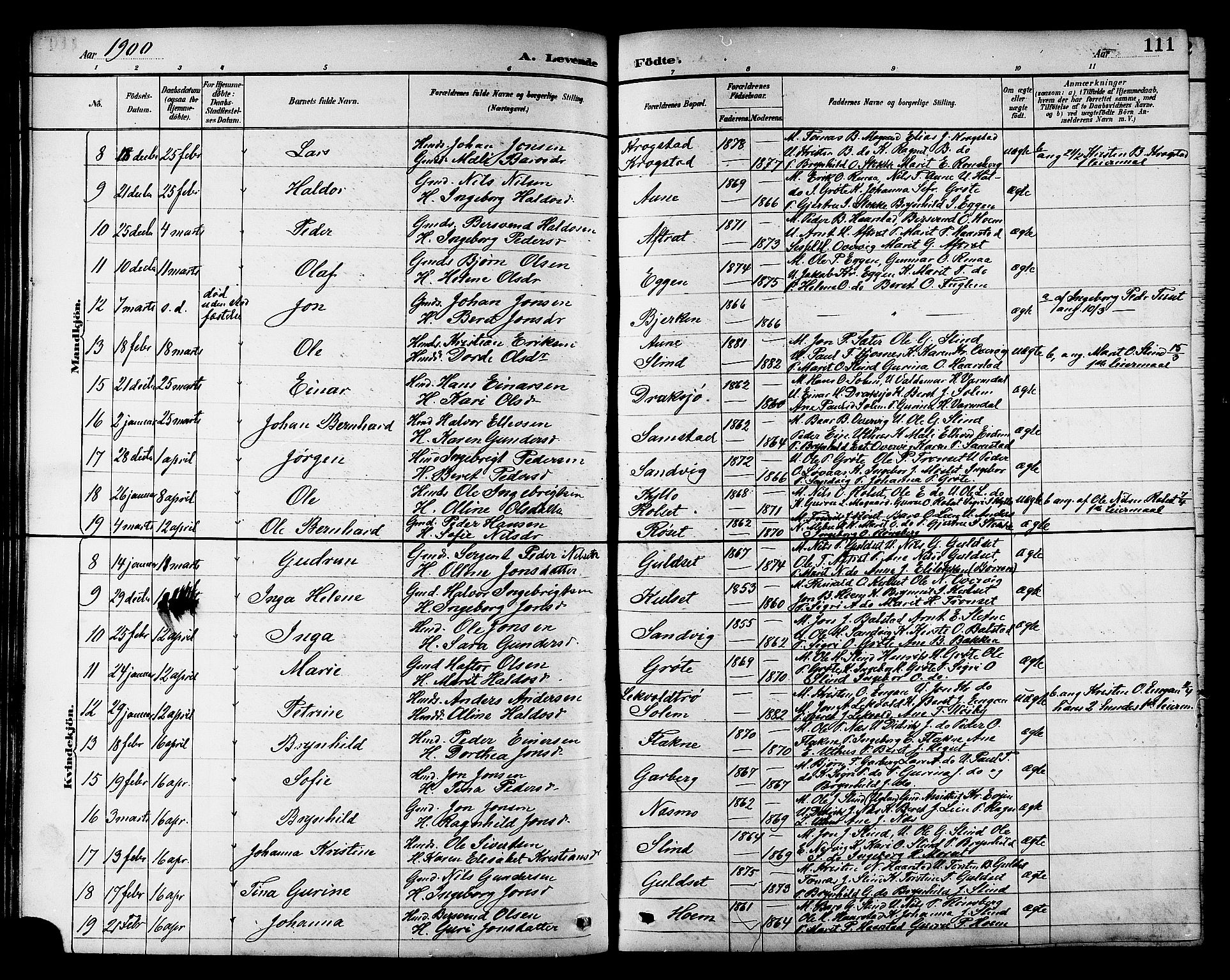 Ministerialprotokoller, klokkerbøker og fødselsregistre - Sør-Trøndelag, SAT/A-1456/695/L1157: Parish register (copy) no. 695C08, 1889-1913, p. 111