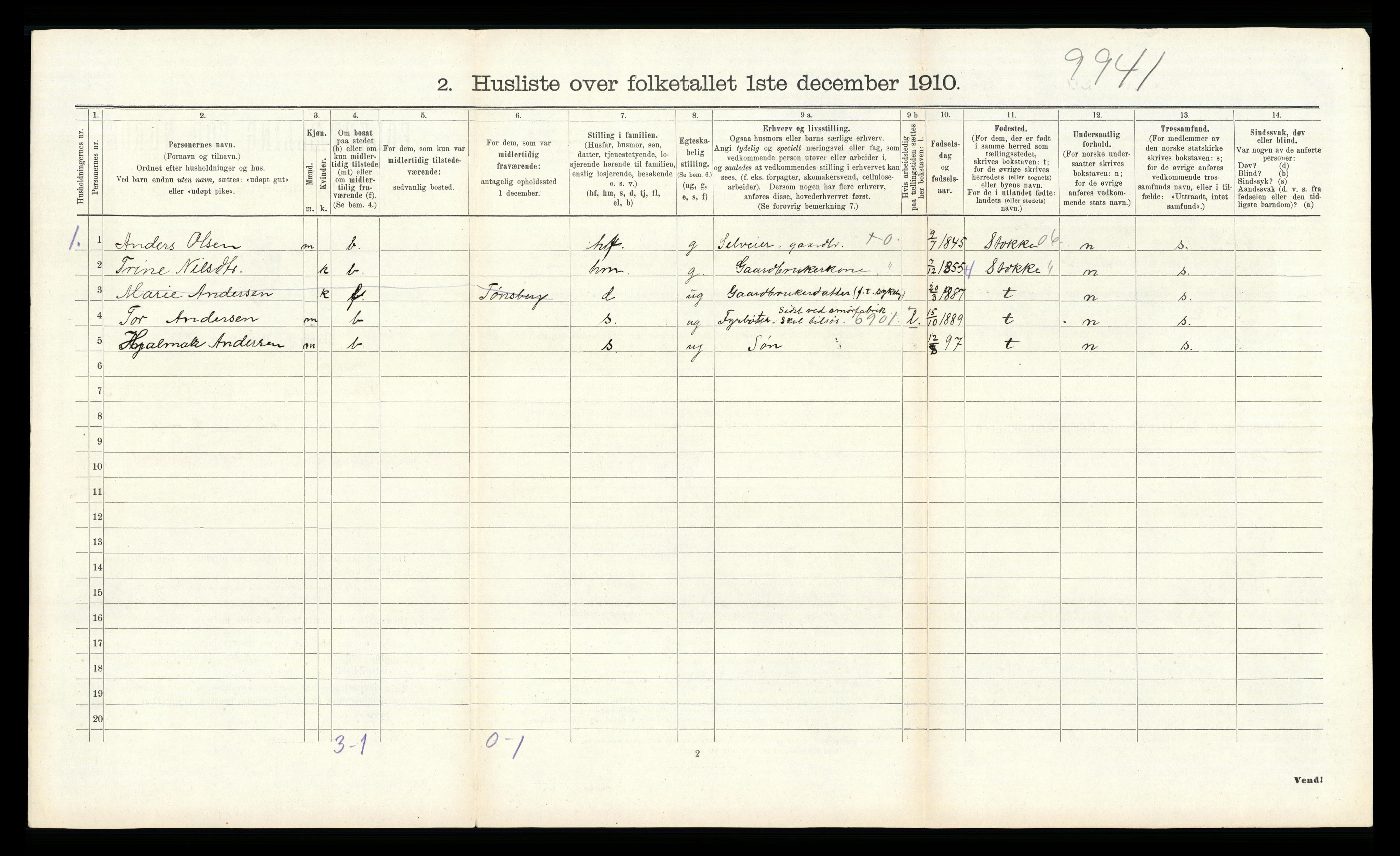 RA, 1910 census for Ramnes, 1910, p. 407