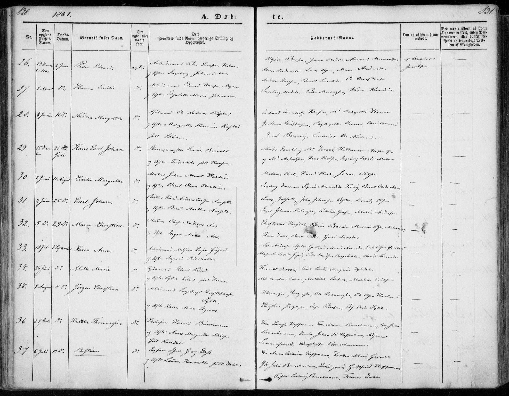 Ministerialprotokoller, klokkerbøker og fødselsregistre - Møre og Romsdal, AV/SAT-A-1454/558/L0689: Parish register (official) no. 558A03, 1843-1872, p. 130-131