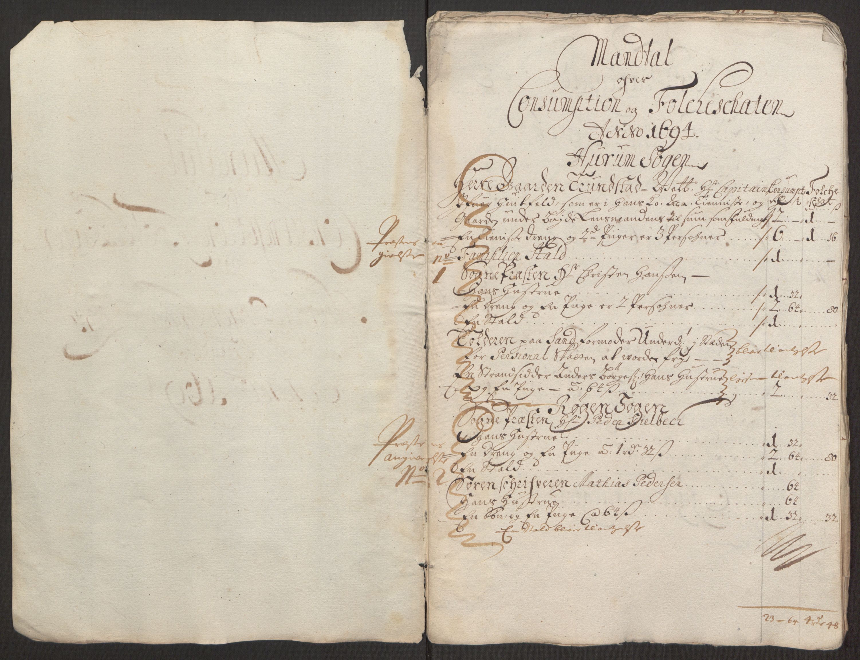 Rentekammeret inntil 1814, Reviderte regnskaper, Fogderegnskap, RA/EA-4092/R30/L1694: Fogderegnskap Hurum, Røyken, Eiker og Lier, 1694-1696, p. 133
