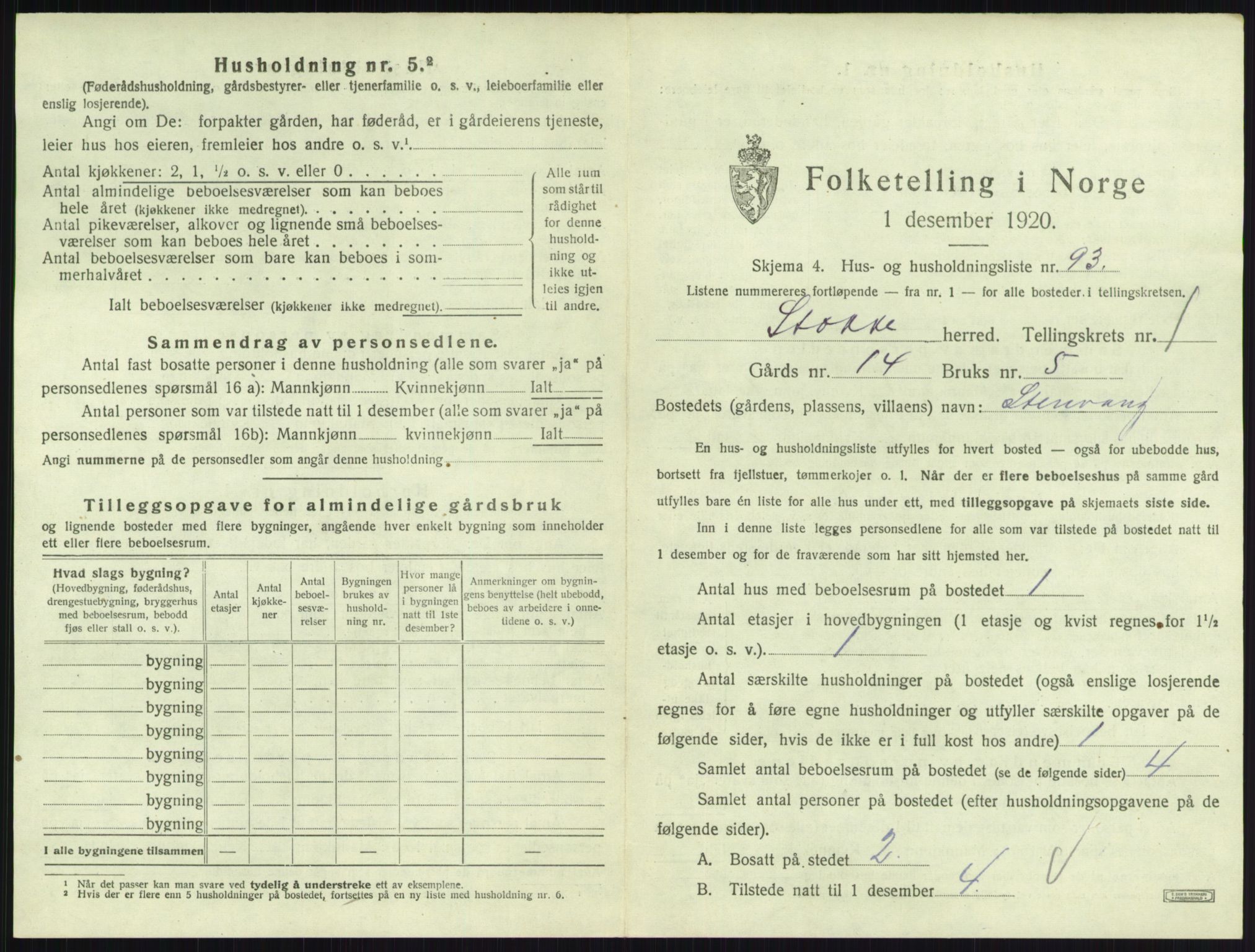 SAKO, 1920 census for Stokke, 1920, p. 235