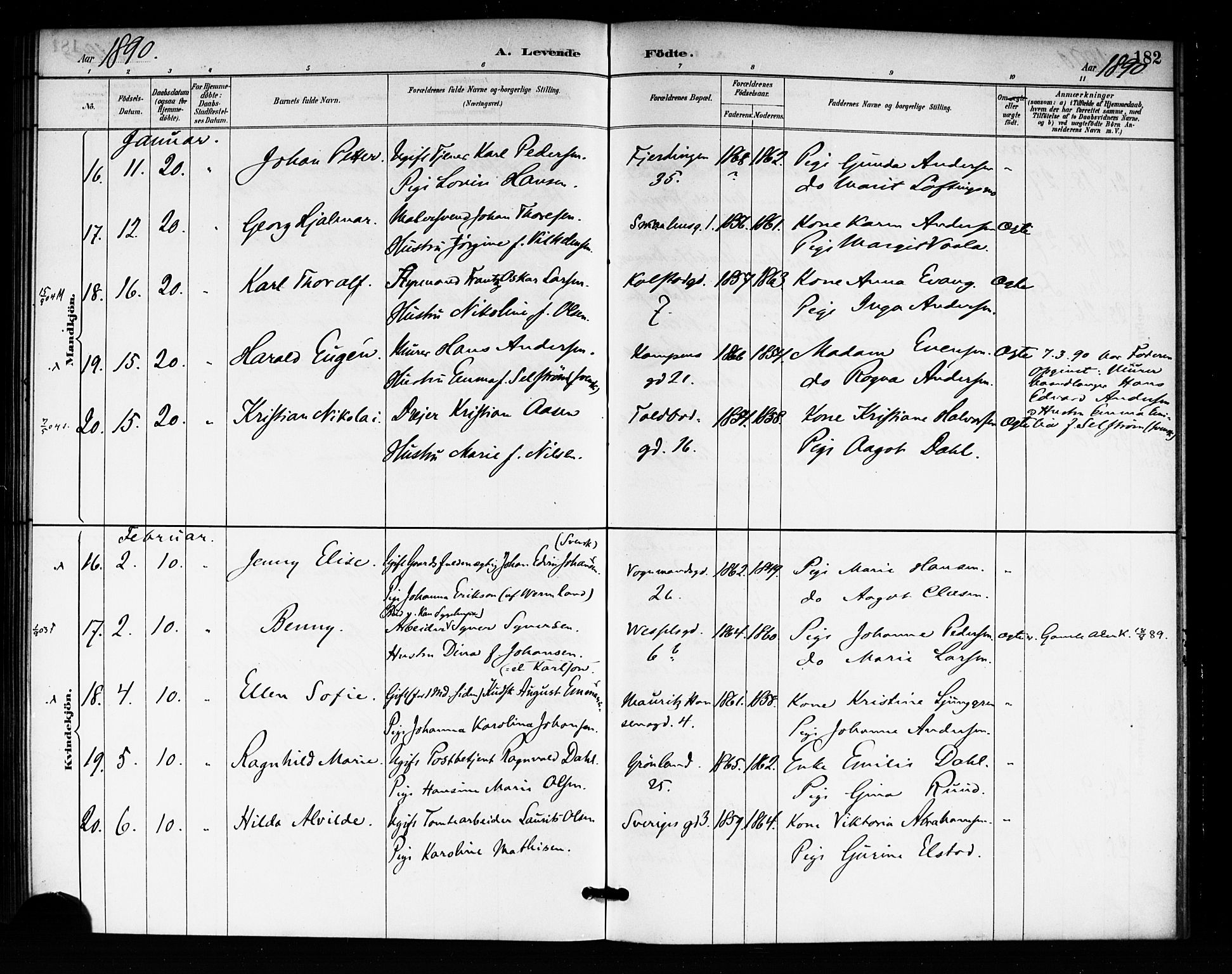 Rikshospitalet prestekontor Kirkebøker, SAO/A-10309b/F/L0007: Parish register (official) no. 7, 1885-1890, p. 182