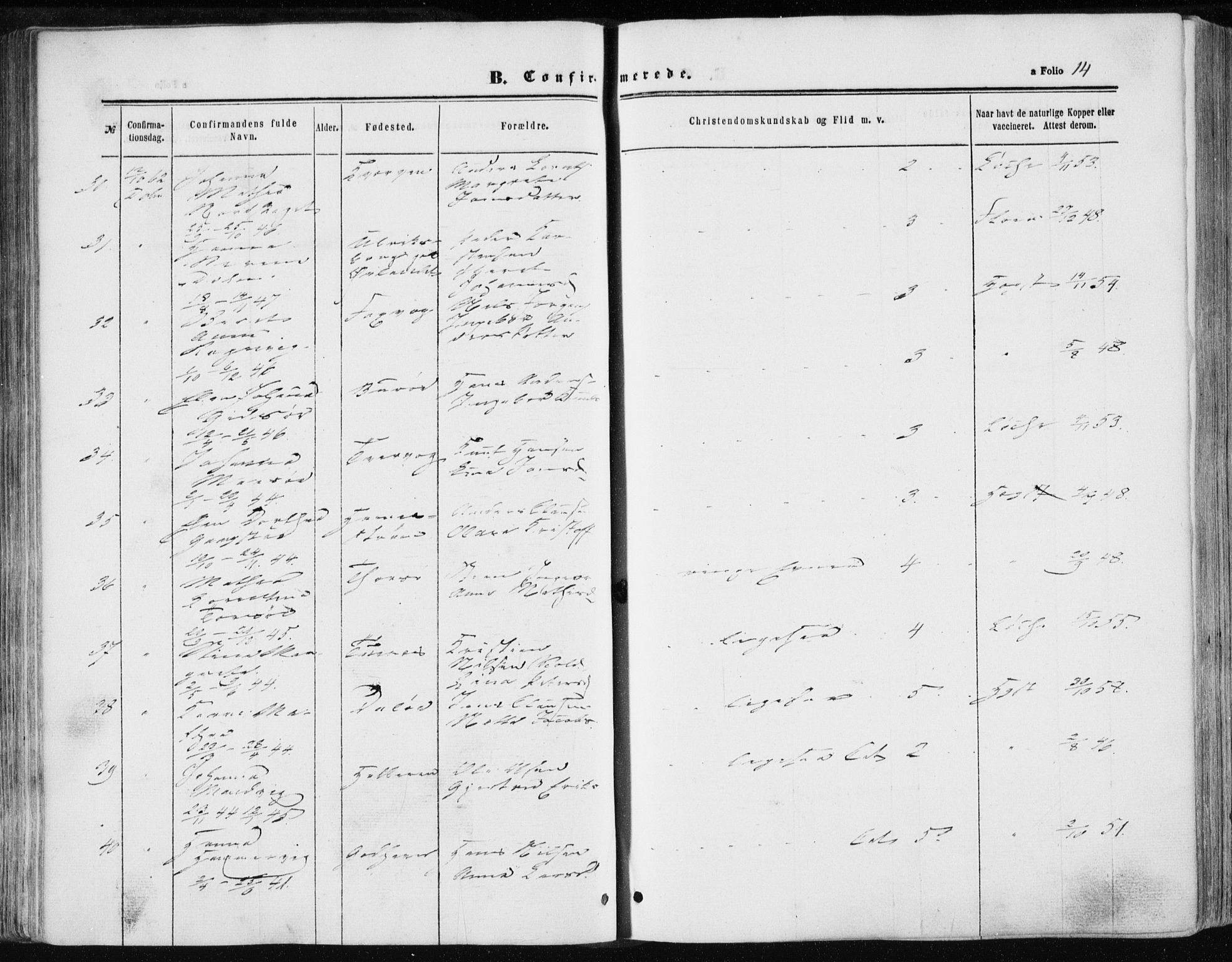 Ministerialprotokoller, klokkerbøker og fødselsregistre - Sør-Trøndelag, AV/SAT-A-1456/634/L0531: Parish register (official) no. 634A07, 1861-1870, p. 14