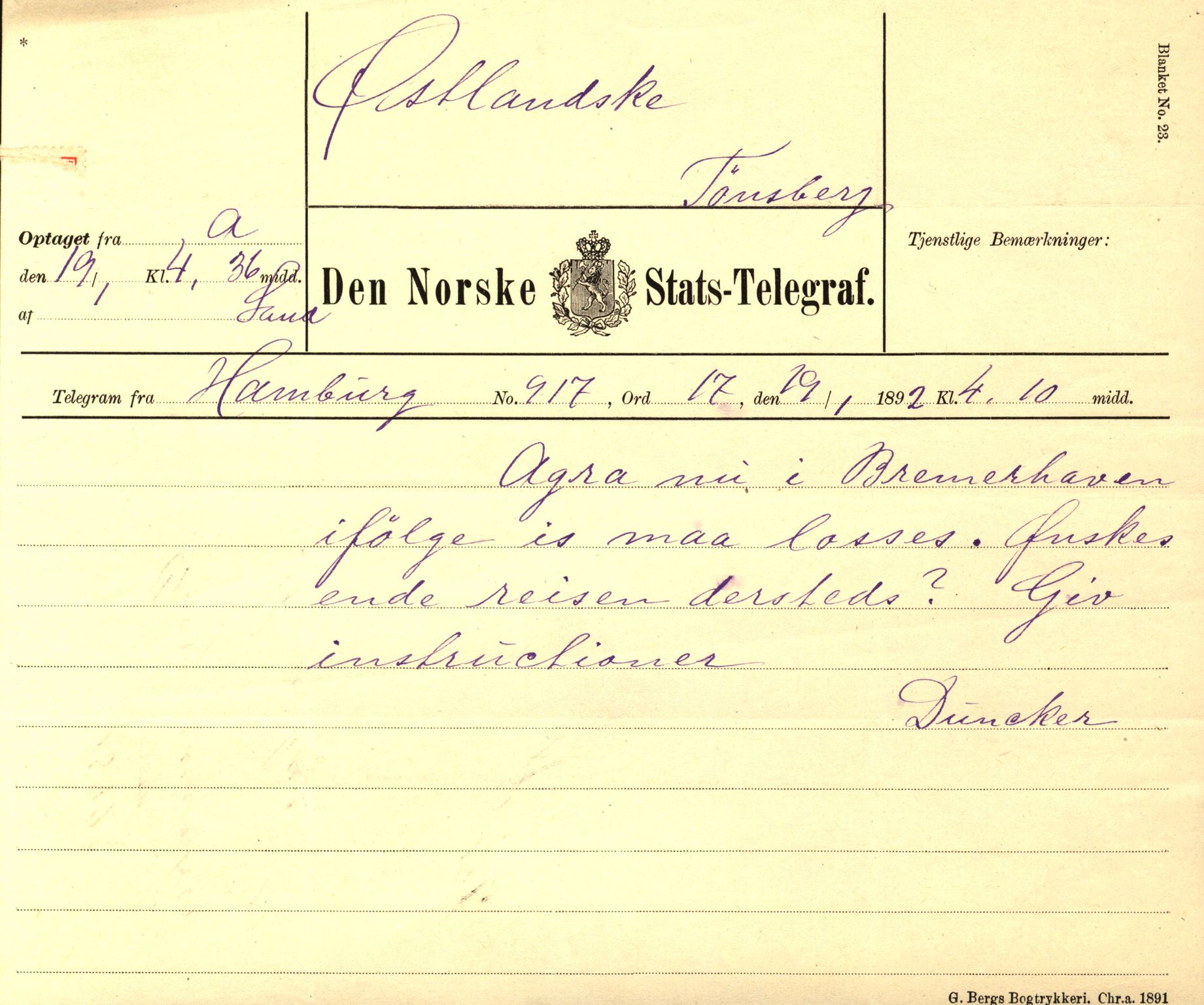 Pa 63 - Østlandske skibsassuranceforening, VEMU/A-1079/G/Ga/L0028/0001: Havaridokumenter / Kaleb, Cuba, Agra, Bertha, Olaf, 1892, p. 62