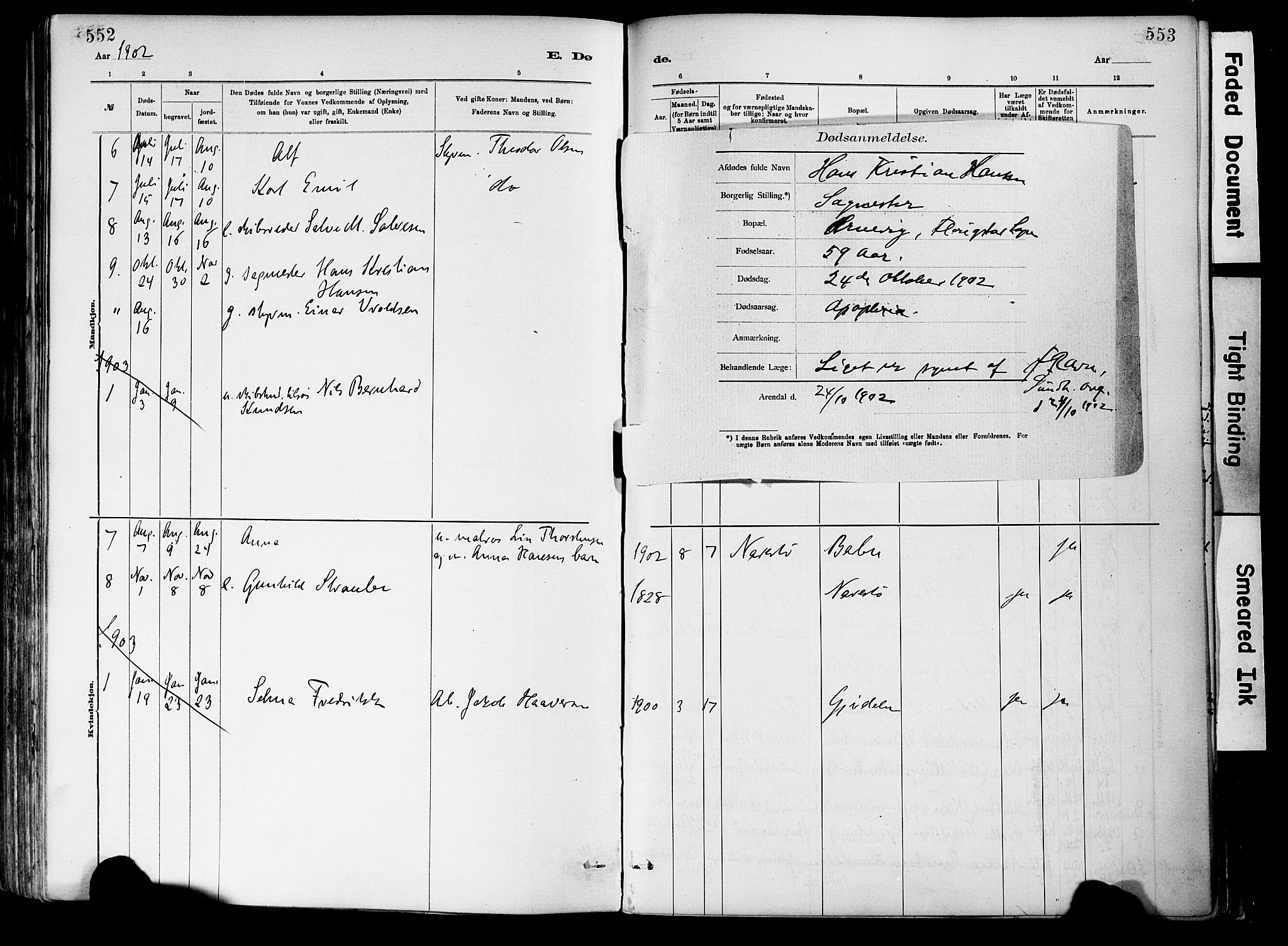 Dypvåg sokneprestkontor, SAK/1111-0007/F/Fa/Fab/L0001: Parish register (official) no. A 1, 1885-1912, p. 552-553