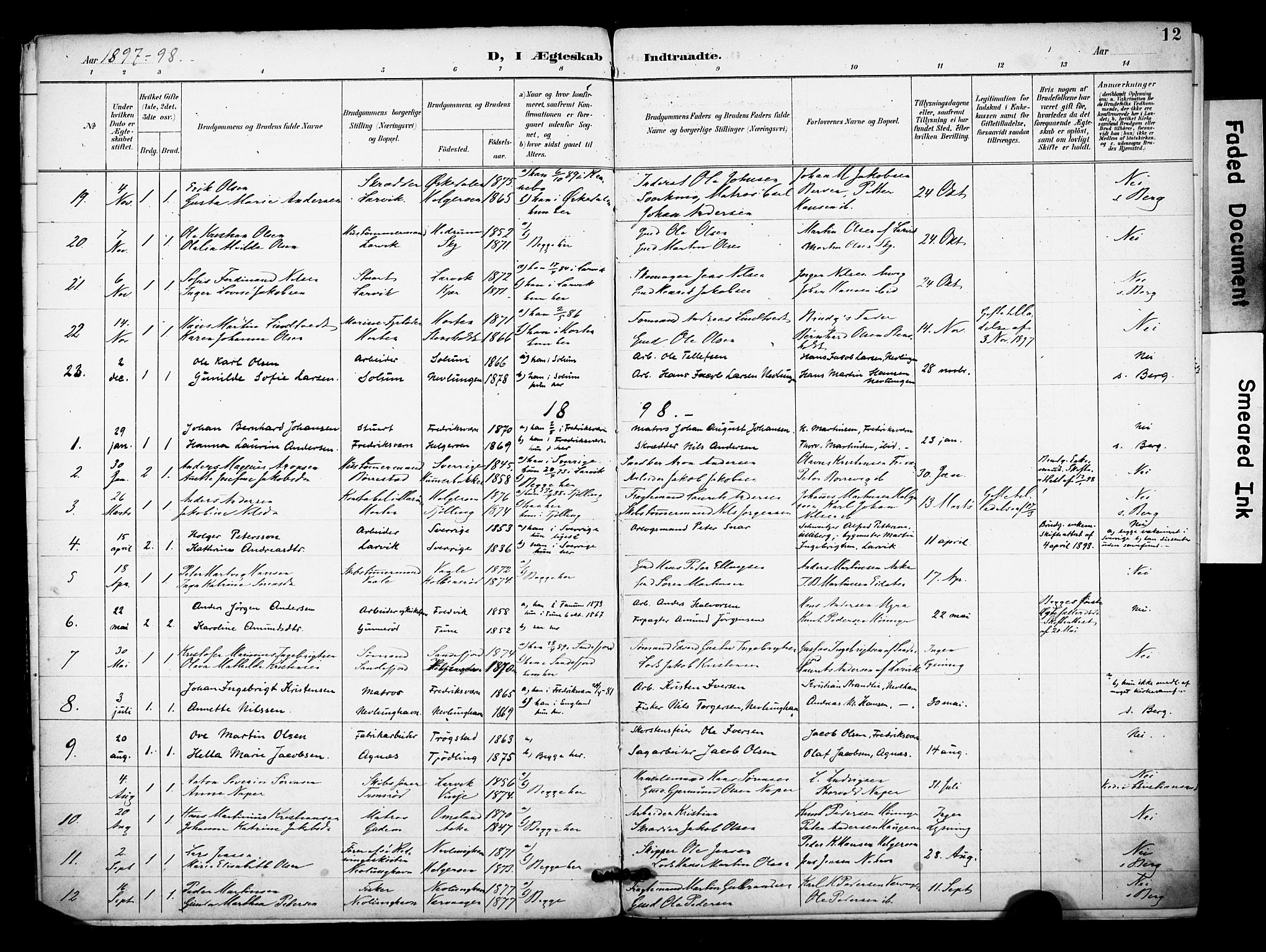 Brunlanes kirkebøker, SAKO/A-342/F/Fc/L0002: Parish register (official) no. III 2, 1895-1899, p. 12