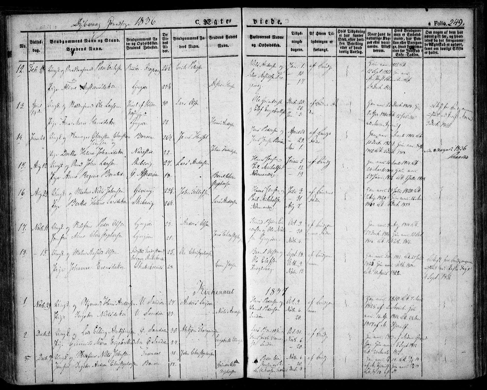 Dypvåg sokneprestkontor, SAK/1111-0007/F/Fa/Faa/L0004: Parish register (official) no. A 4, 1824-1840, p. 249