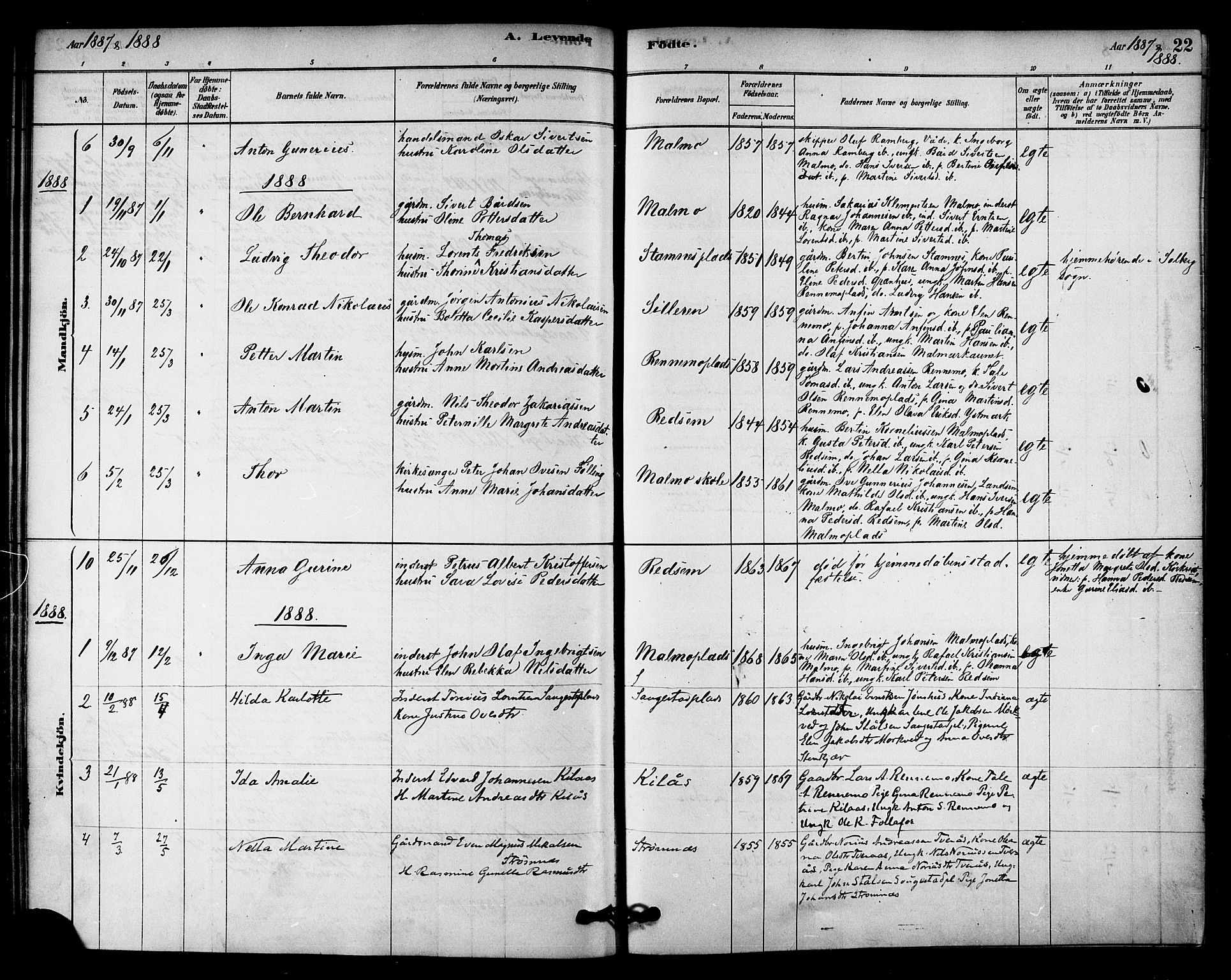 Ministerialprotokoller, klokkerbøker og fødselsregistre - Nord-Trøndelag, SAT/A-1458/745/L0429: Parish register (official) no. 745A01, 1878-1894, p. 22