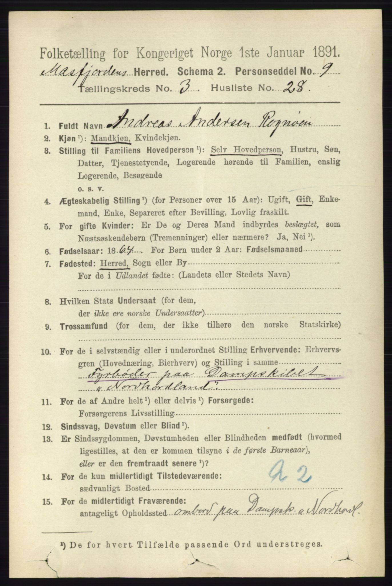 RA, 1891 census for 1266 Masfjorden, 1891, p. 718