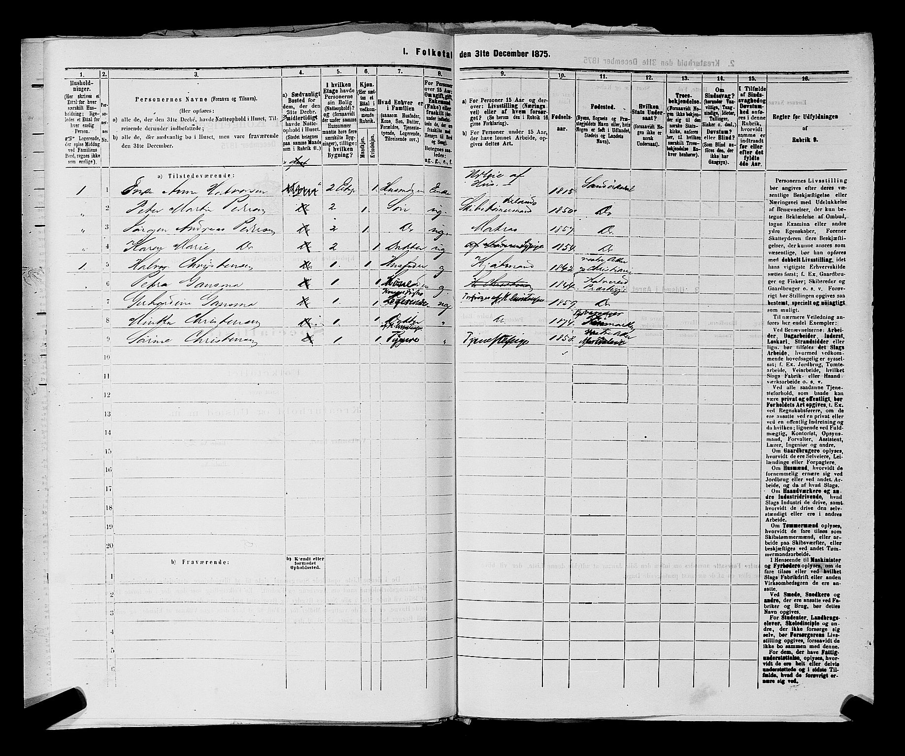 SAKO, 1875 census for 0801P Kragerø, 1875, p. 875