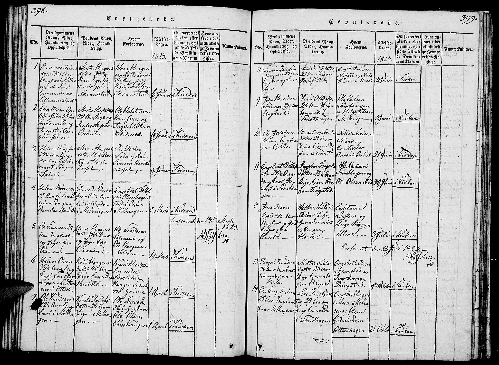 Åmot prestekontor, Hedmark, SAH/PREST-056/H/Ha/Hab/L0001: Parish register (copy) no. 1, 1815-1847, p. 398-399