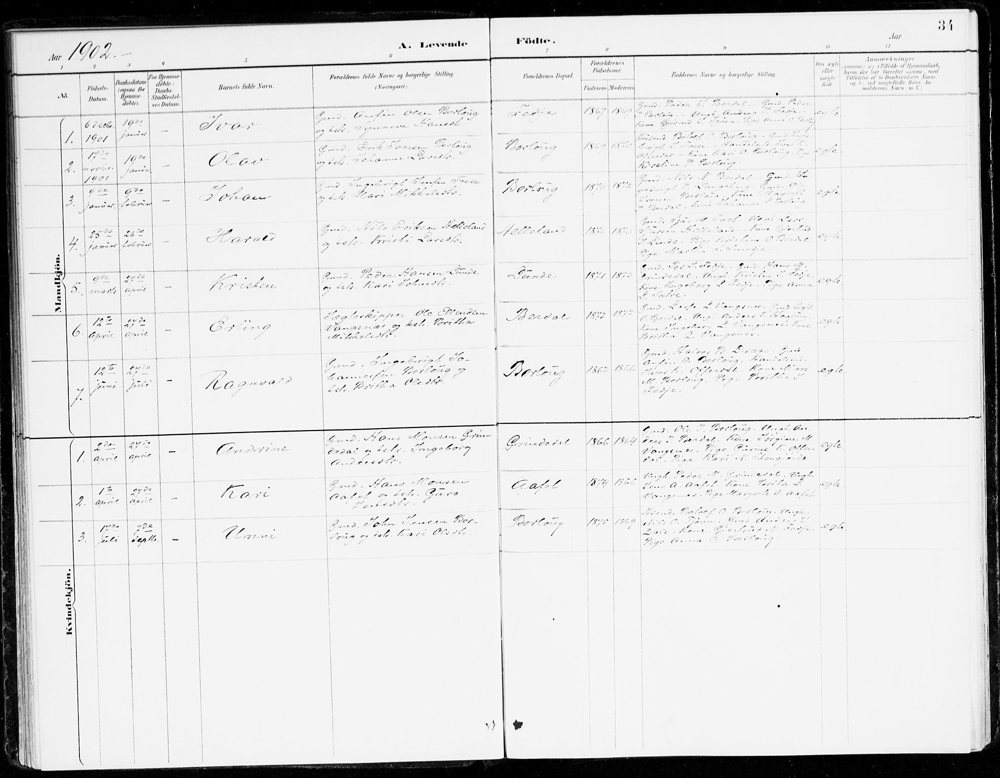 Leikanger sokneprestembete, SAB/A-81001: Parish register (official) no. D 1, 1887-1922, p. 34