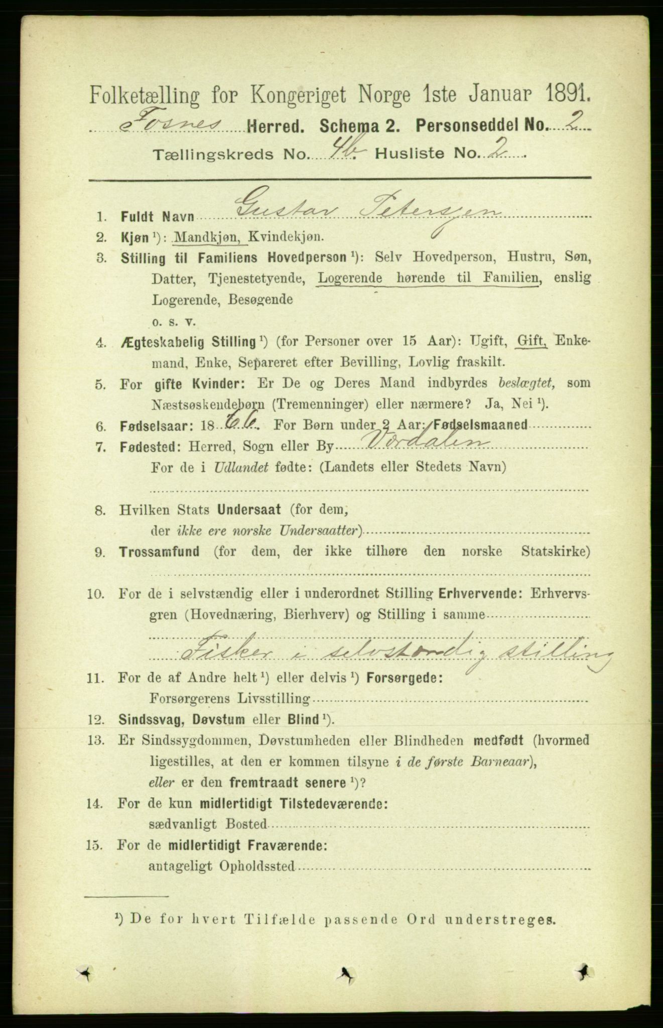 RA, 1891 census for 1748 Fosnes, 1891, p. 1719