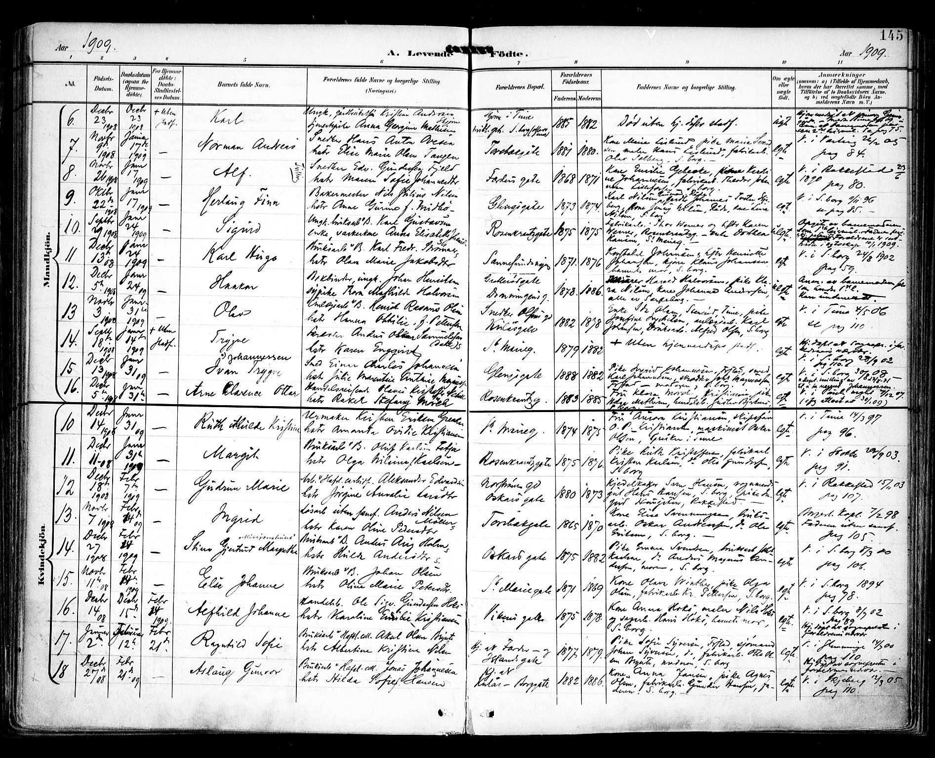 Sarpsborg prestekontor Kirkebøker, AV/SAO-A-2006/F/Fa/L0005: Parish register (official) no. 5, 1900-1909, p. 145