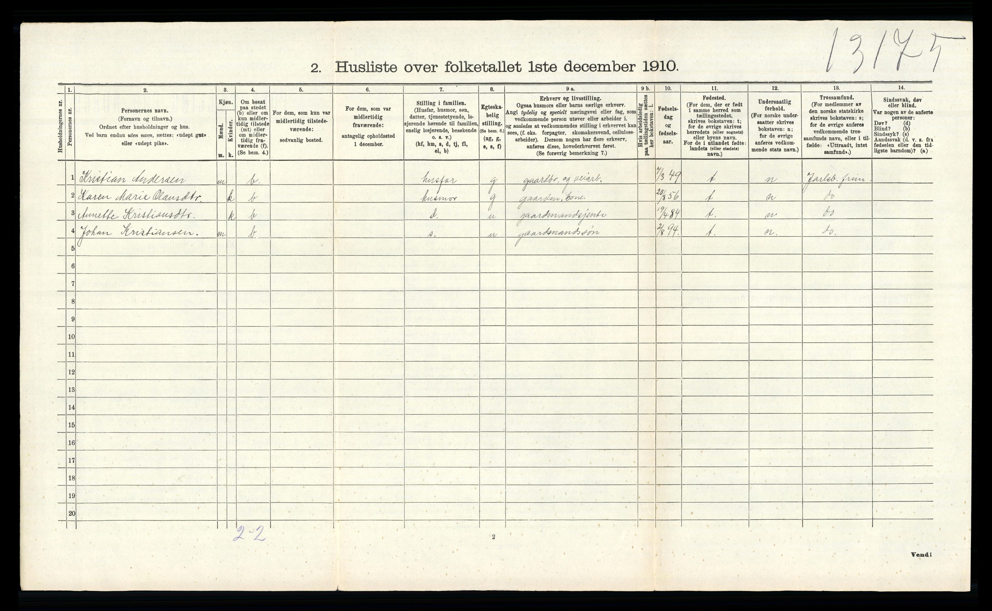 RA, 1910 census for Andebu, 1910, p. 602