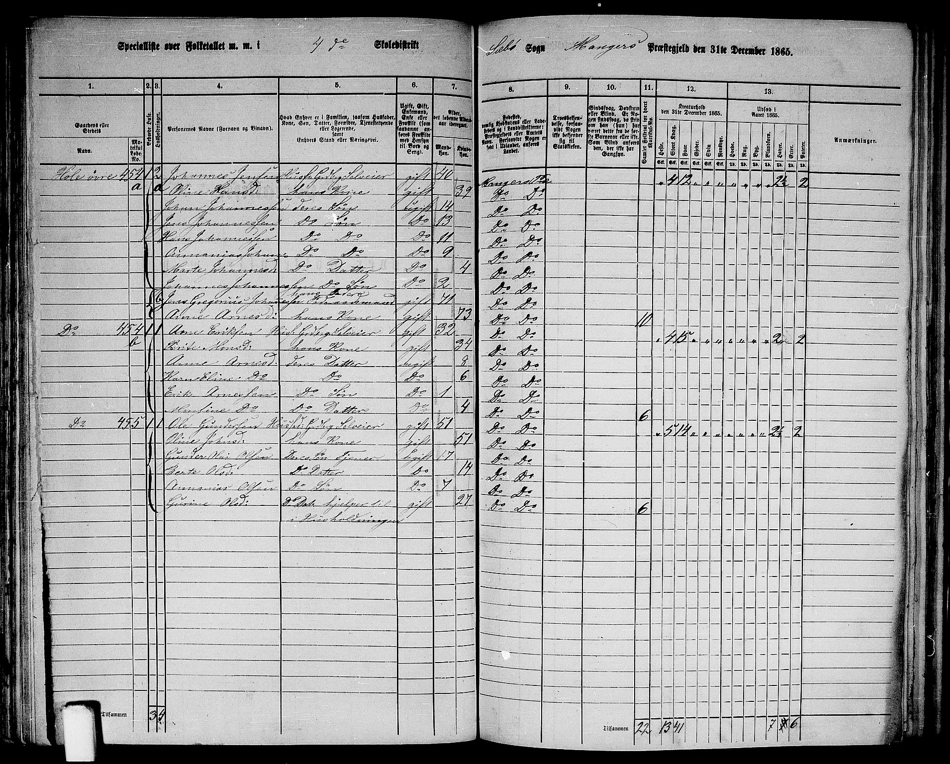 RA, 1865 census for Manger, 1865, p. 108