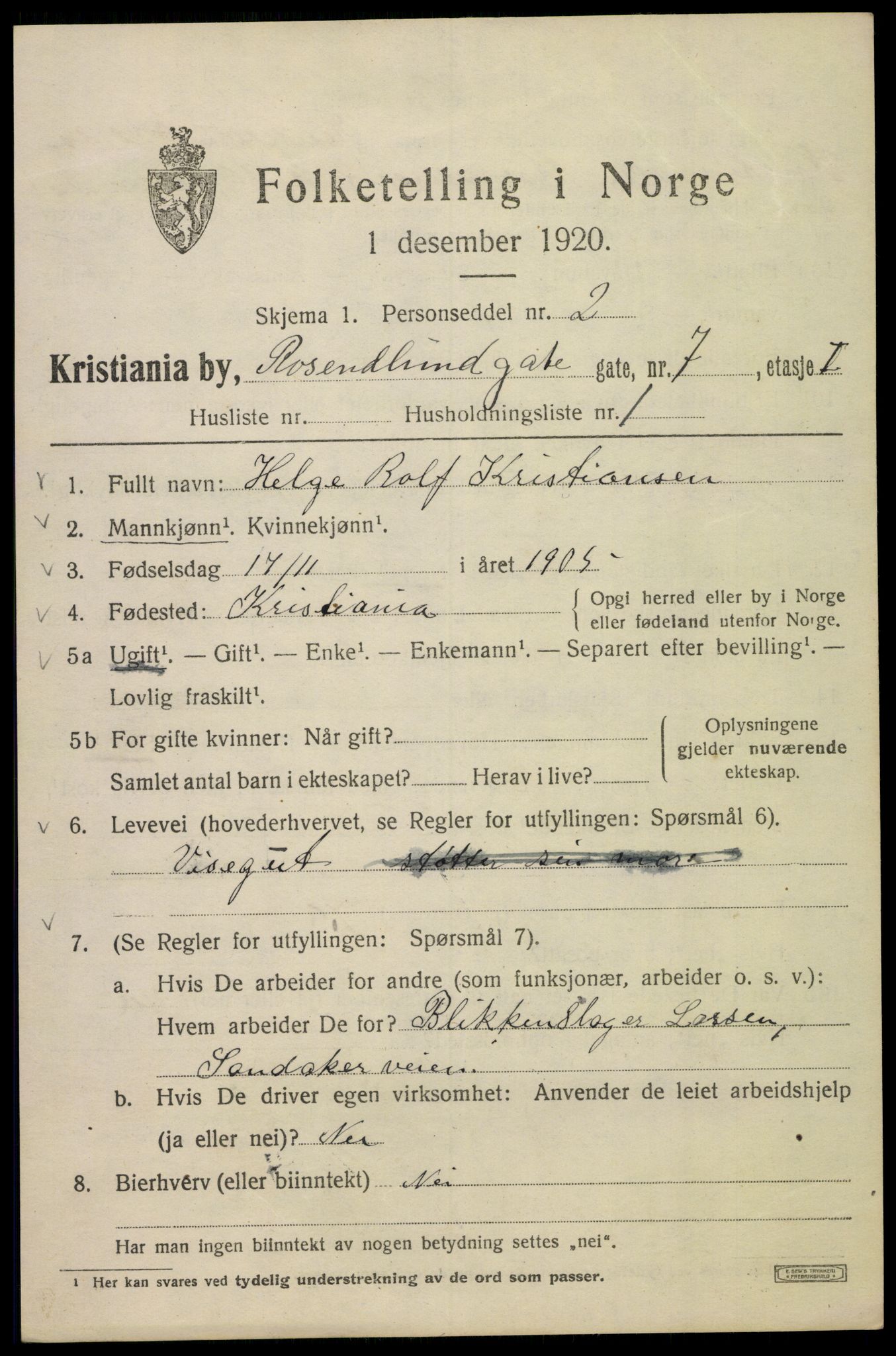 SAO, 1920 census for Kristiania, 1920, p. 467361