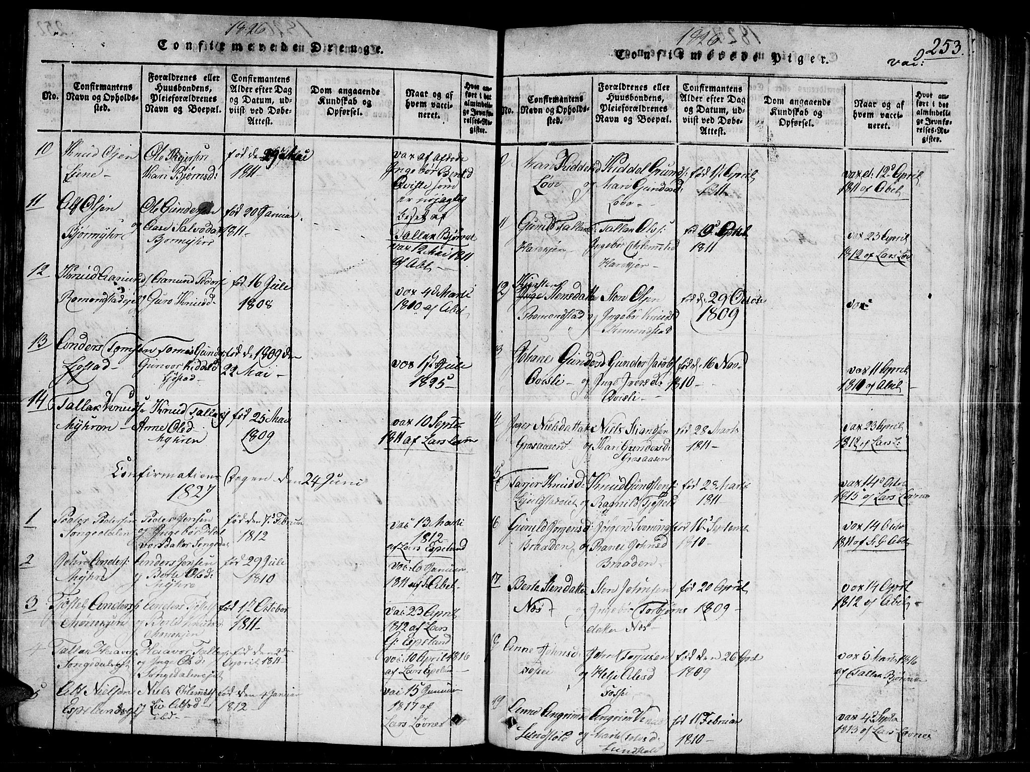 Gjerstad sokneprestkontor, SAK/1111-0014/F/Fb/Fbb/L0001: Parish register (copy) no. B 1, 1813-1863, p. 253
