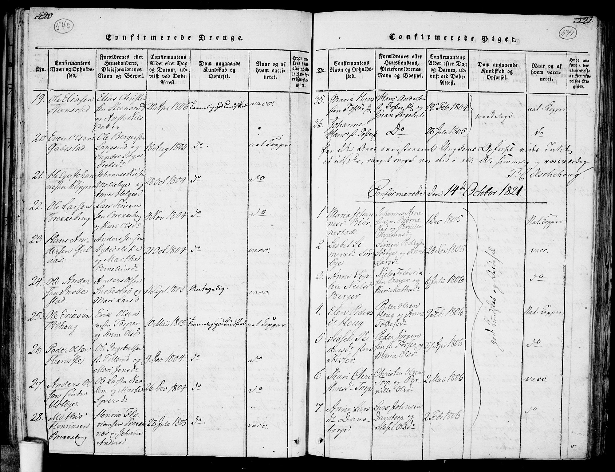 Rakkestad prestekontor Kirkebøker, SAO/A-2008/F/Fa/L0006: Parish register (official) no. I 6, 1814-1824, p. 540-541
