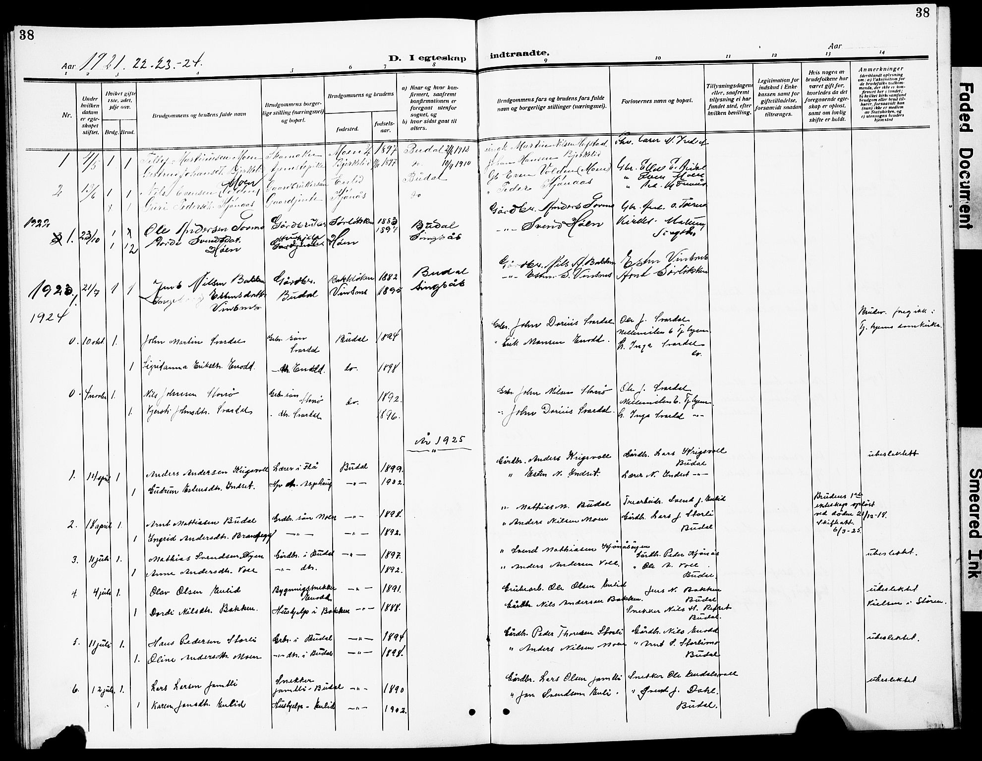 Ministerialprotokoller, klokkerbøker og fødselsregistre - Sør-Trøndelag, SAT/A-1456/690/L1052: Parish register (copy) no. 690C02, 1907-1929, p. 38