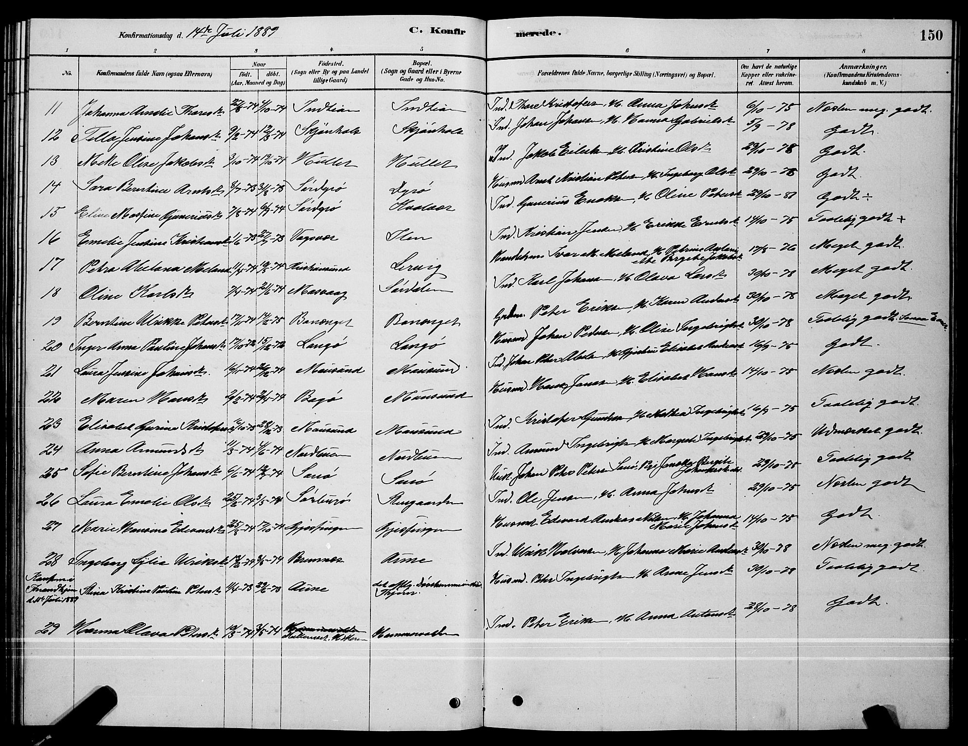 Ministerialprotokoller, klokkerbøker og fødselsregistre - Sør-Trøndelag, AV/SAT-A-1456/640/L0585: Parish register (copy) no. 640C03, 1878-1891, p. 150