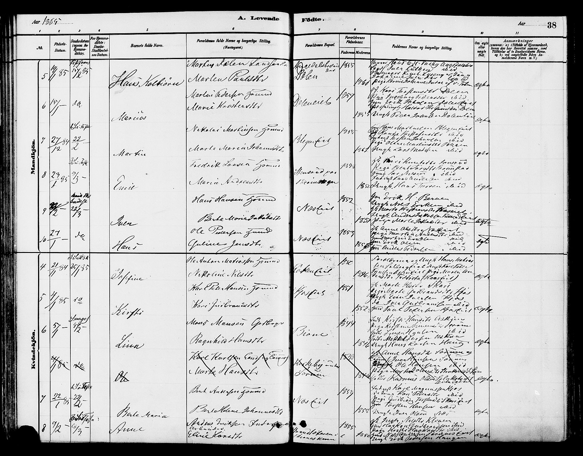 Gran prestekontor, SAH/PREST-112/H/Ha/Haa/L0015: Parish register (official) no. 15, 1880-1888, p. 38