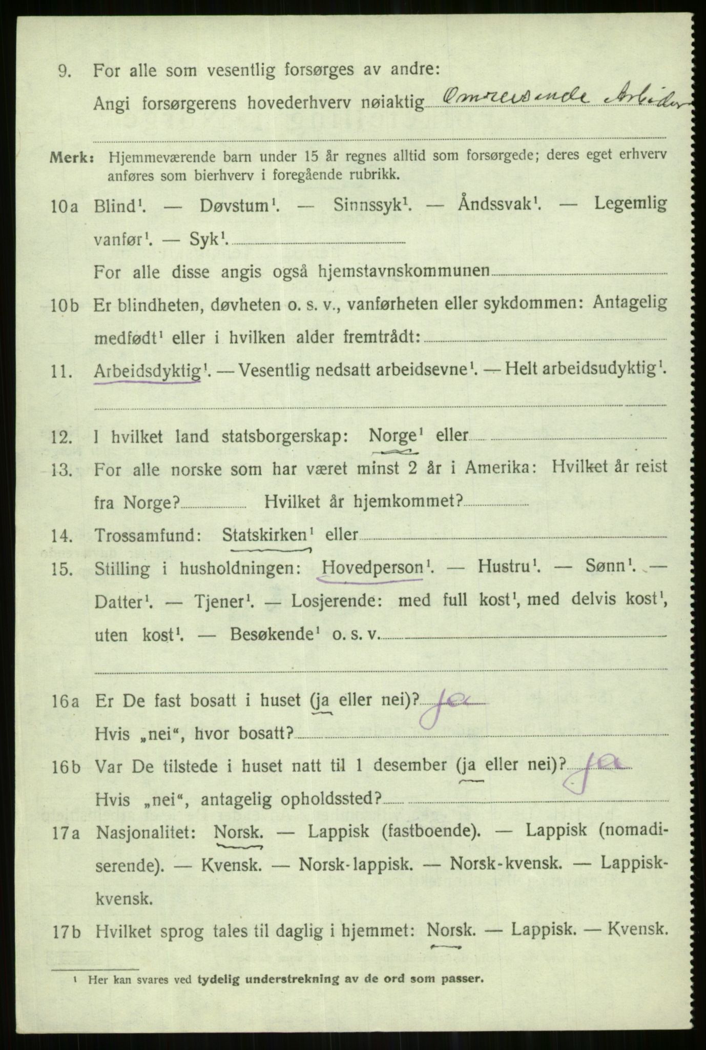 SATØ, 1920 census for Karlsøy, 1920, p. 4449