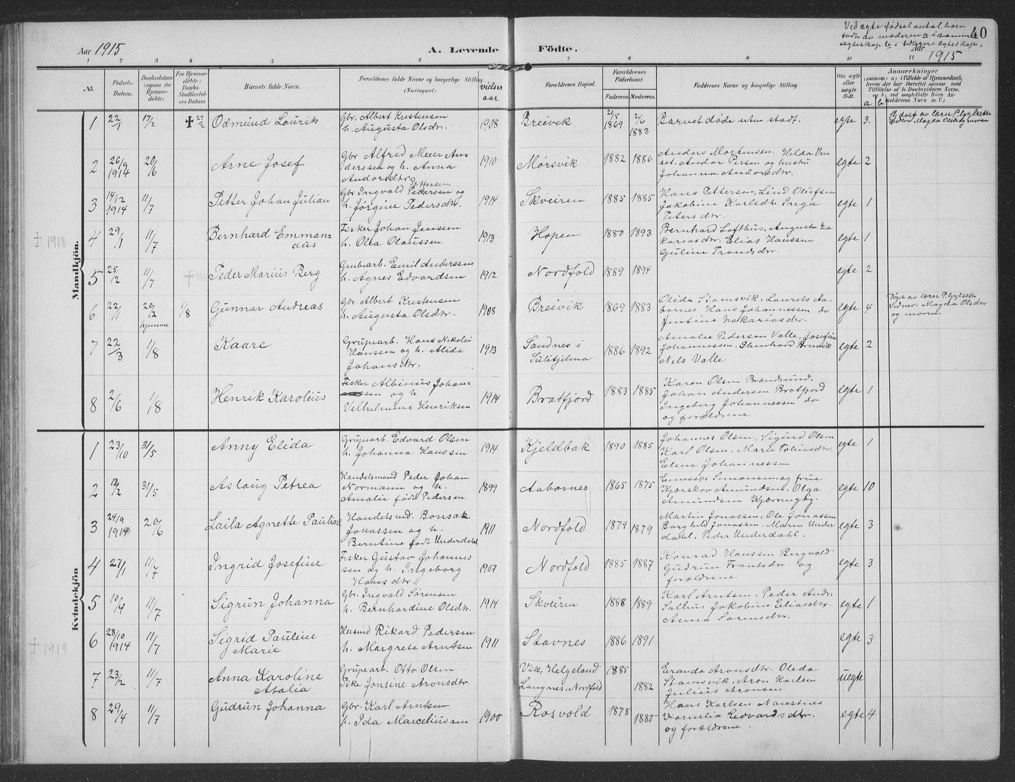 Ministerialprotokoller, klokkerbøker og fødselsregistre - Nordland, AV/SAT-A-1459/858/L0835: Parish register (copy) no. 858C02, 1904-1940, p. 40