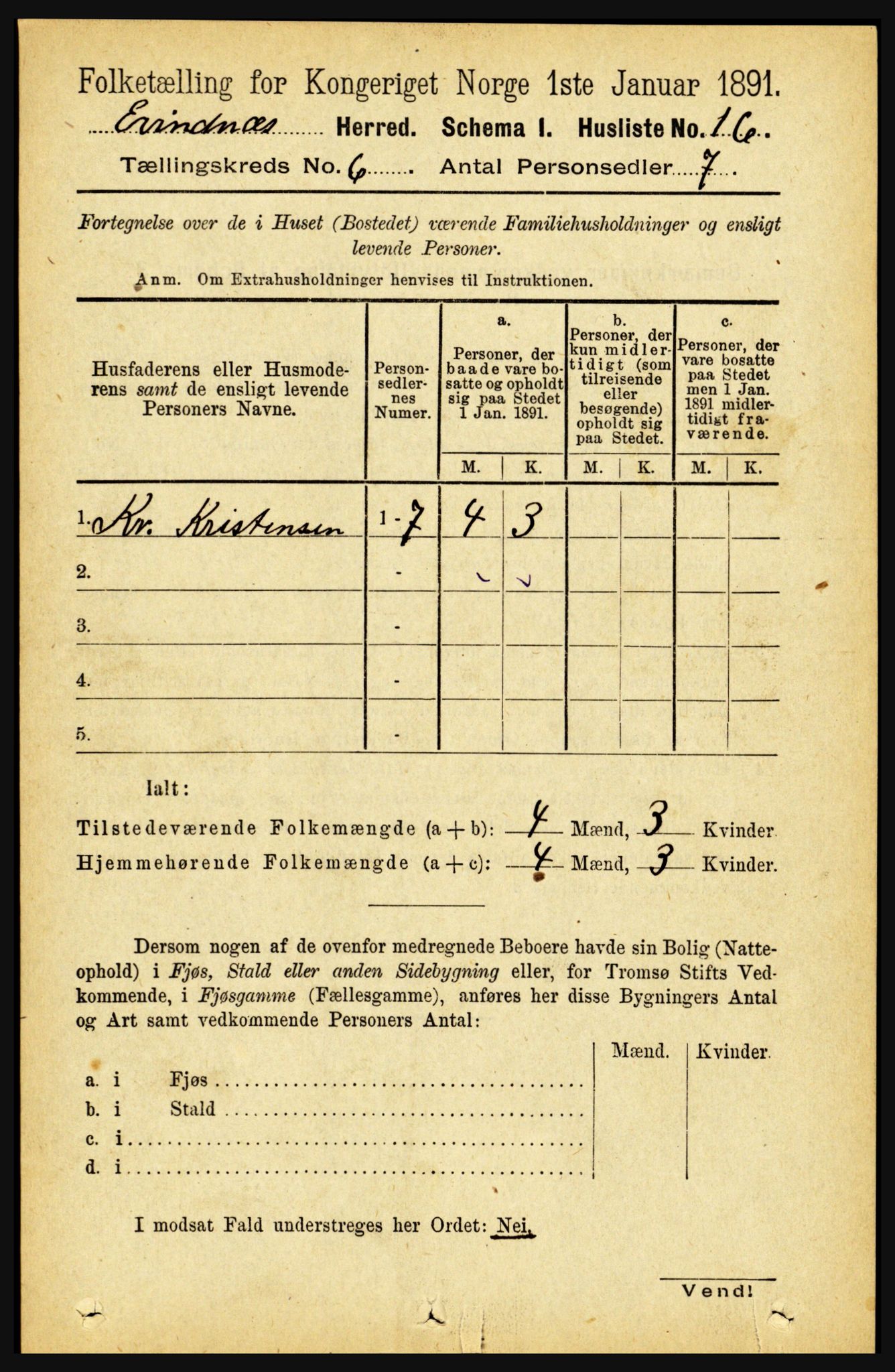 RA, 1891 census for 1853 Evenes, 1891, p. 1900