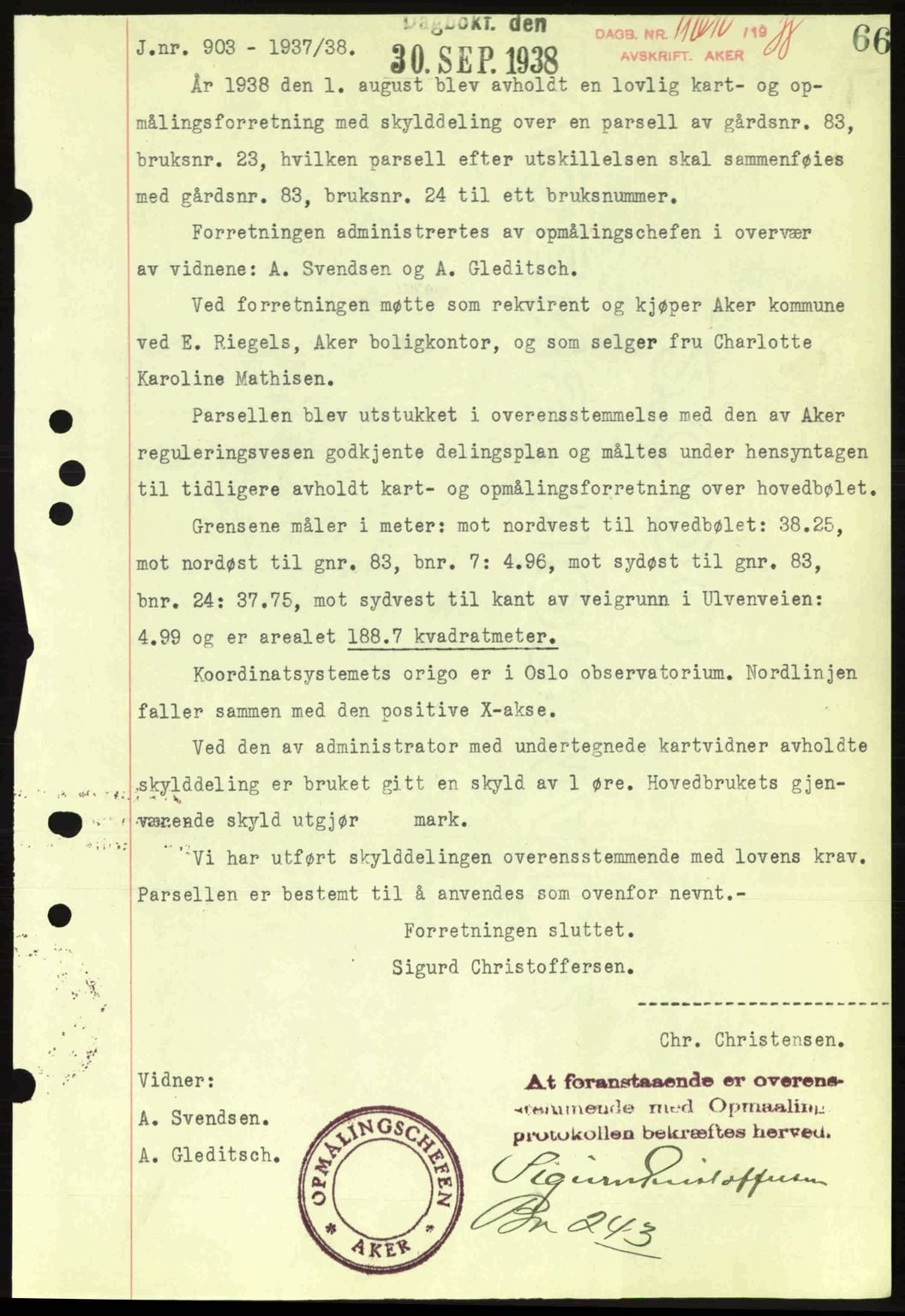 Aker herredsskriveri, SAO/A-10896/G/Gb/Gba/Gbab/L0025: Mortgage book no. A154-155, 1938-1938, Diary no: : 11610/1938