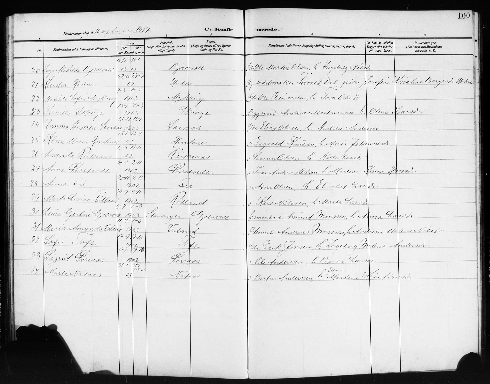Lindås Sokneprestembete, SAB/A-76701/H/Hab: Parish register (copy) no. E 4, 1906-1921, p. 100