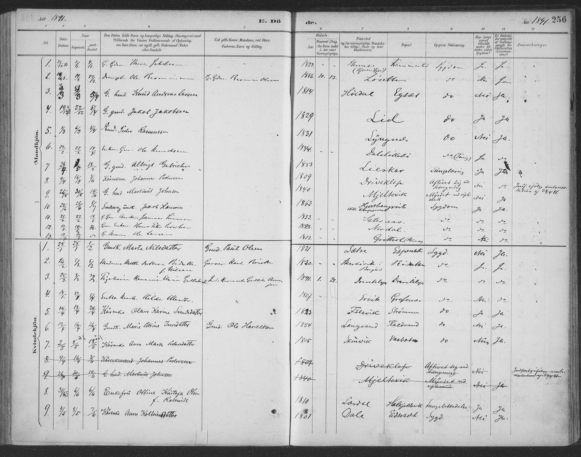 Ministerialprotokoller, klokkerbøker og fødselsregistre - Møre og Romsdal, AV/SAT-A-1454/511/L0142: Parish register (official) no. 511A09, 1891-1905, p. 256