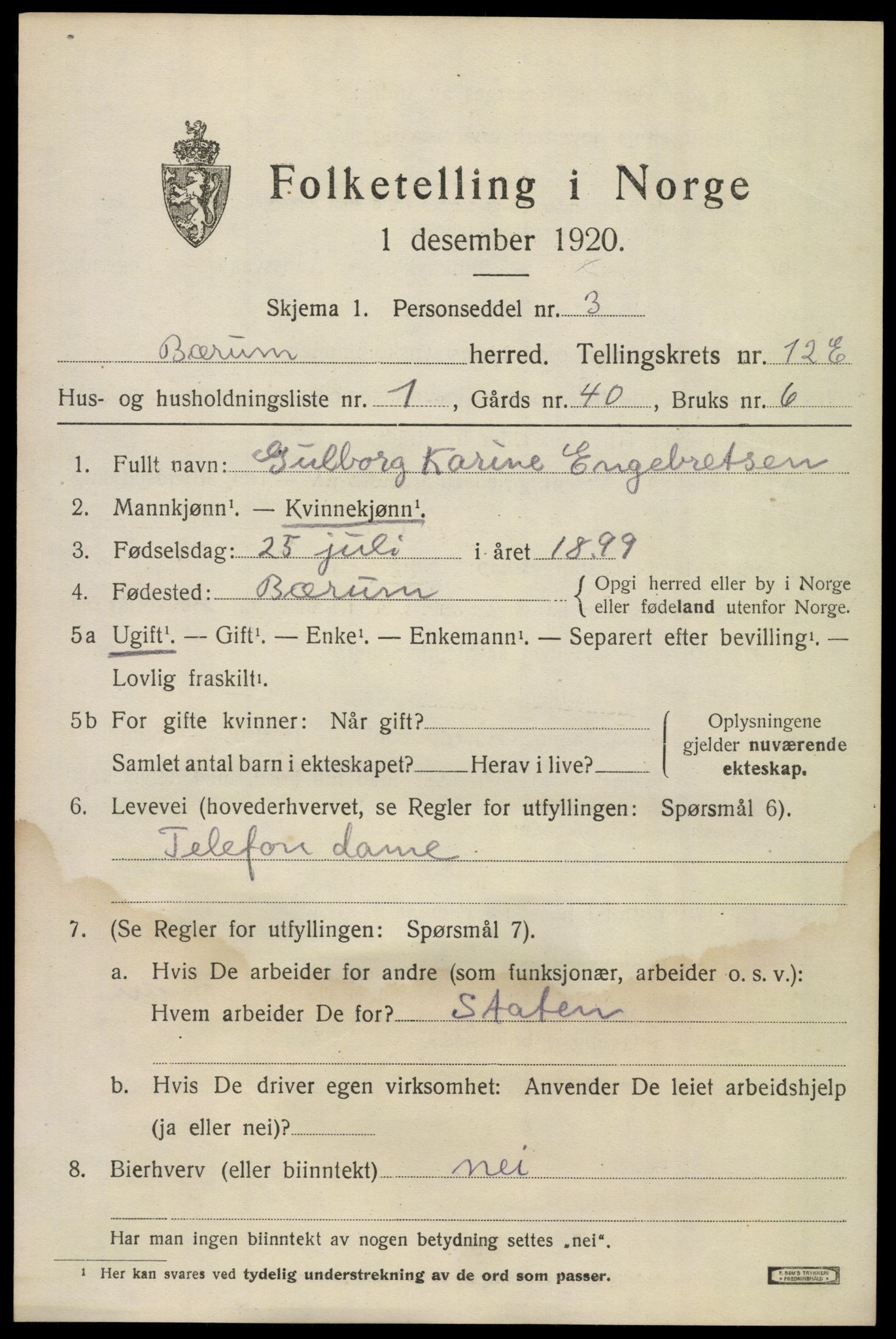 SAO, 1920 census for Bærum, 1920, p. 30926